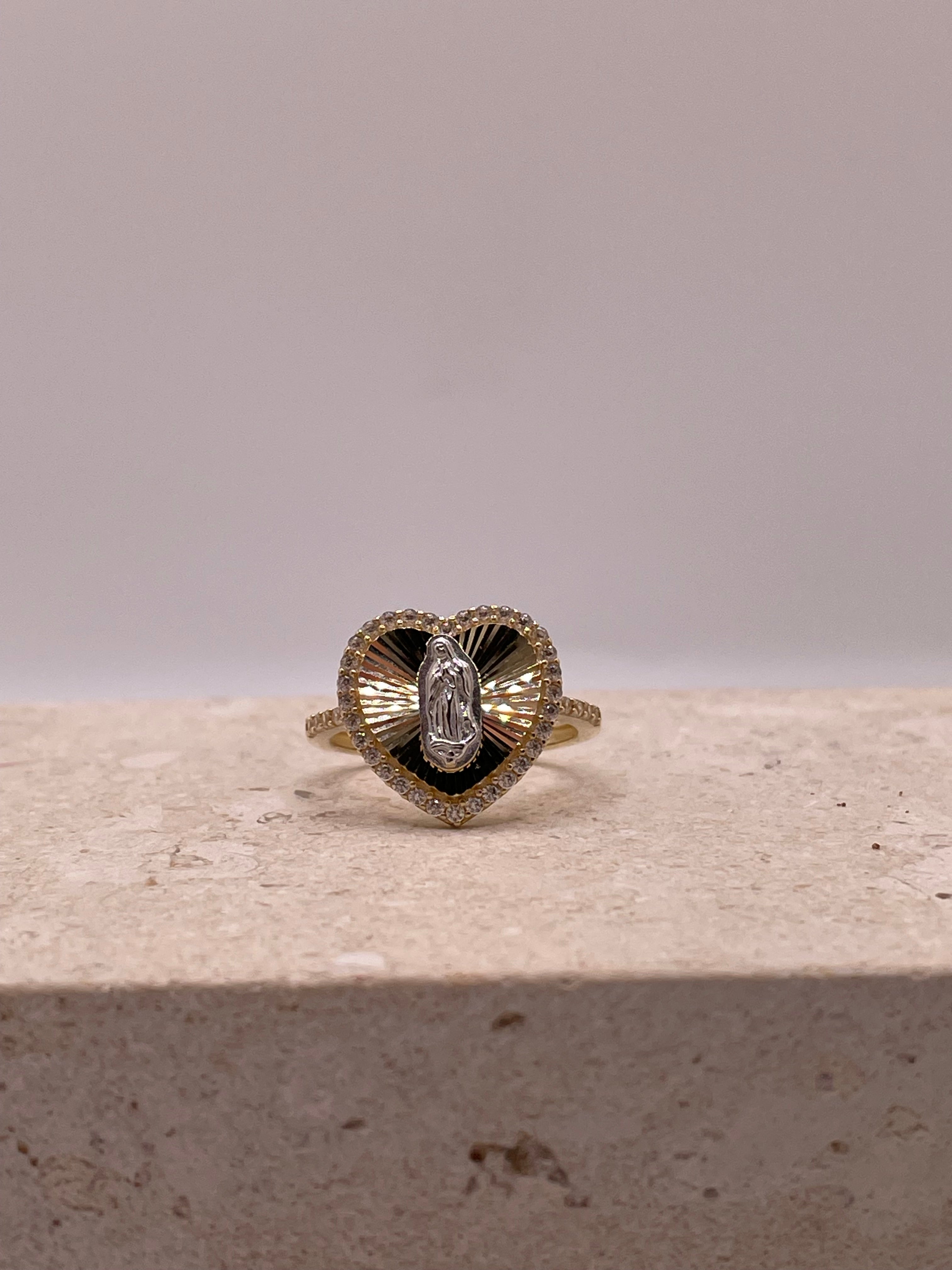 14k gold virgencita heart ring