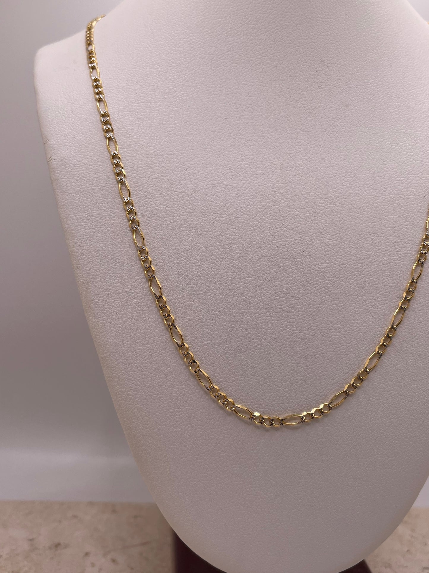 14k solid gold diamond cut figaro chain 2.7mm