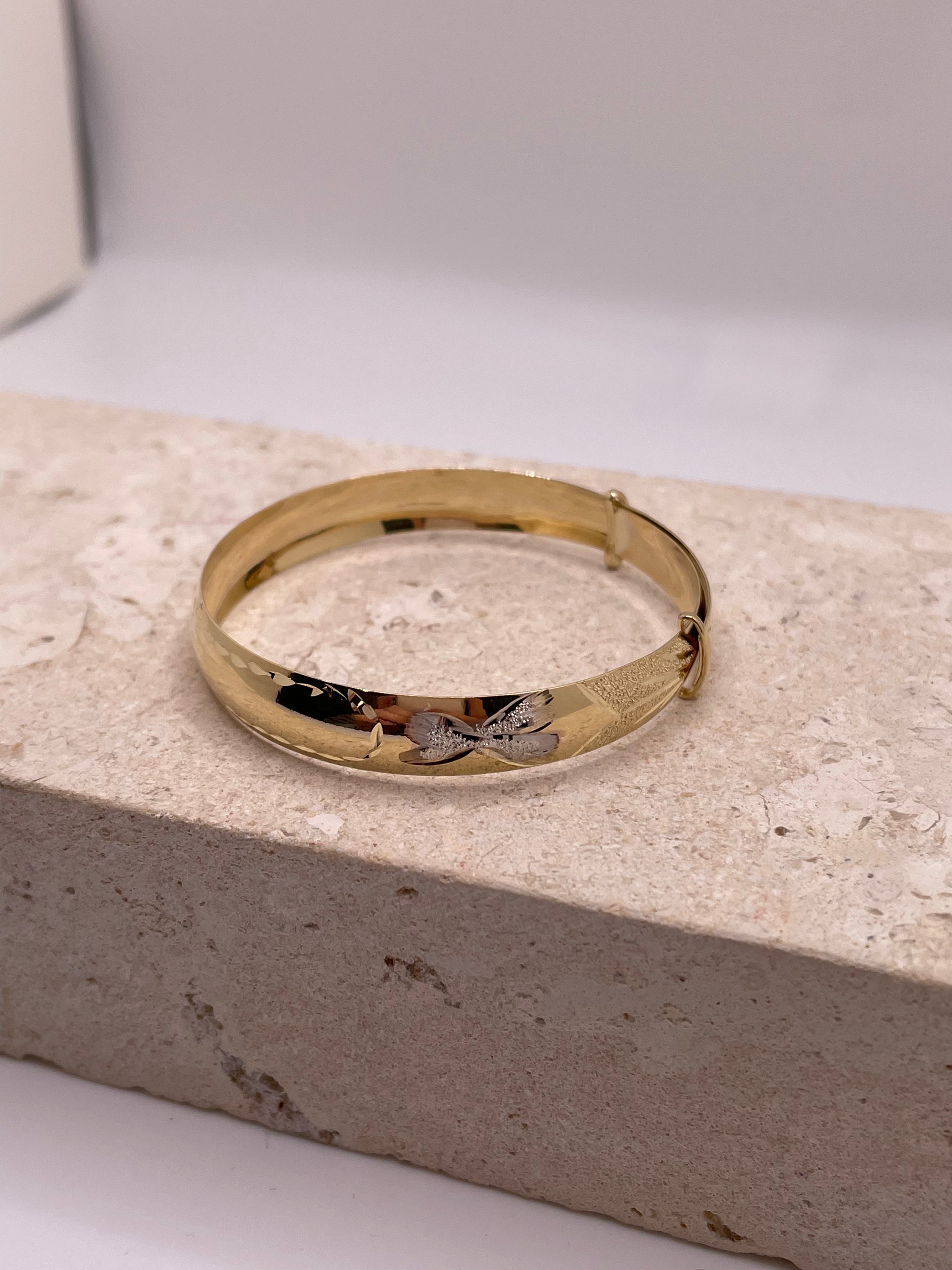 14k gold baby adjustable heart bangle