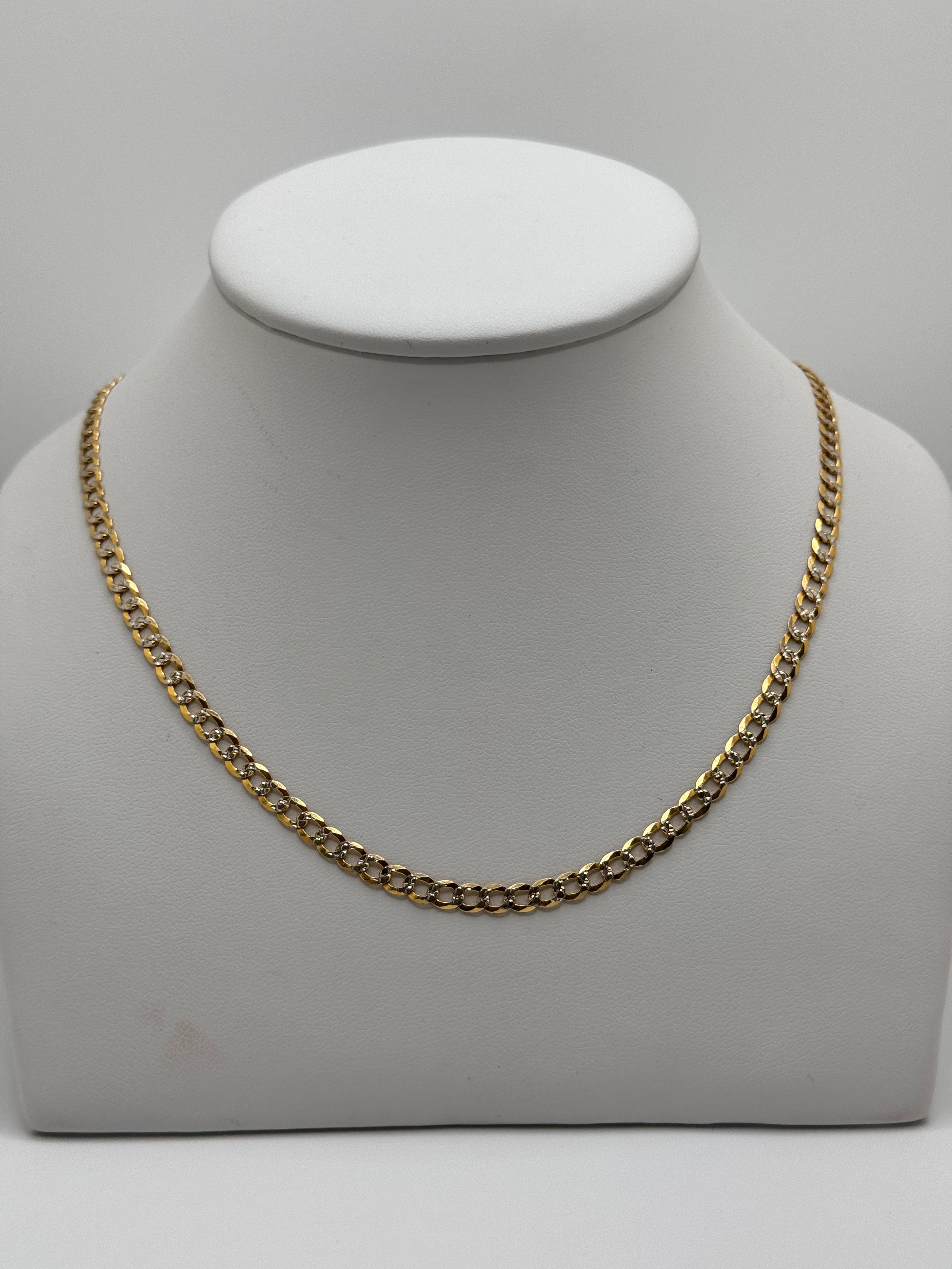 Cadena cubana de oro macizo de 14 quilates con talla de diamante, 4 mm