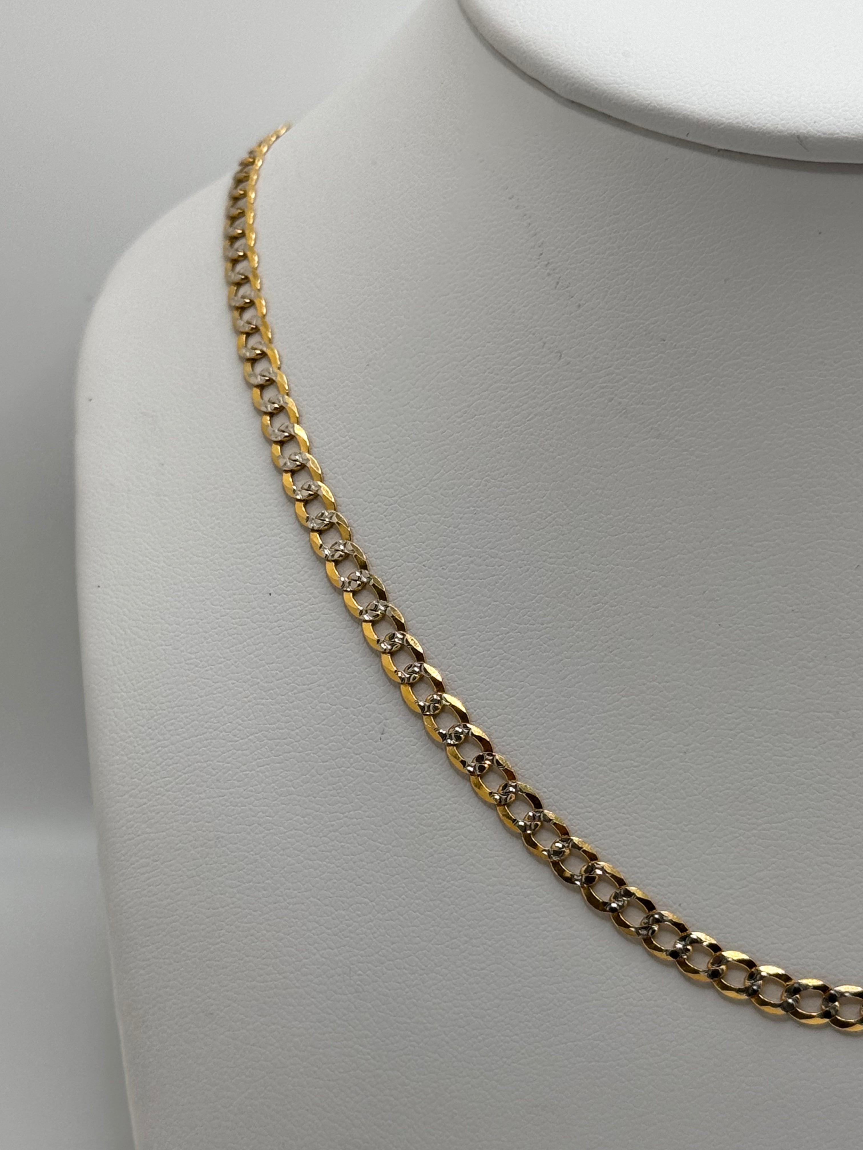 Cadena cubana de oro macizo de 14 quilates con talla de diamante, 4 mm