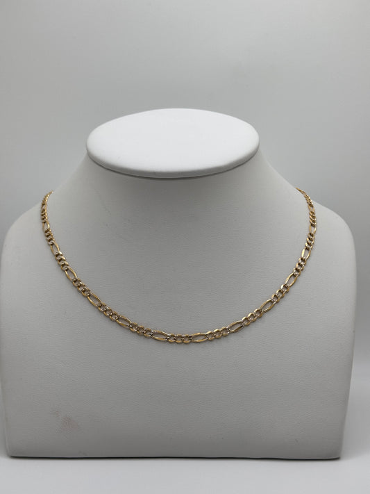 Cadena Figaro de oro macizo de 14 quilates con talla de diamante, 3,1 mm