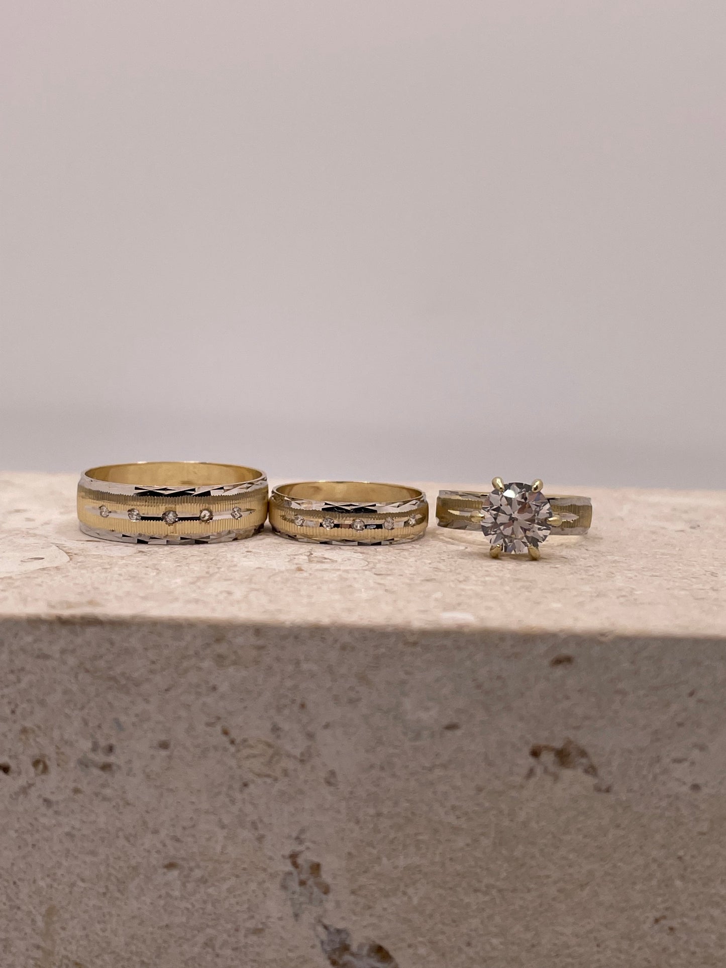 Juego de alianzas de boda y compromiso con talla de diamante en oro amarillo y blanco de oro macizo de 14 quilates
