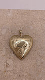 14k gold heart locket pendant with vintage design (619)