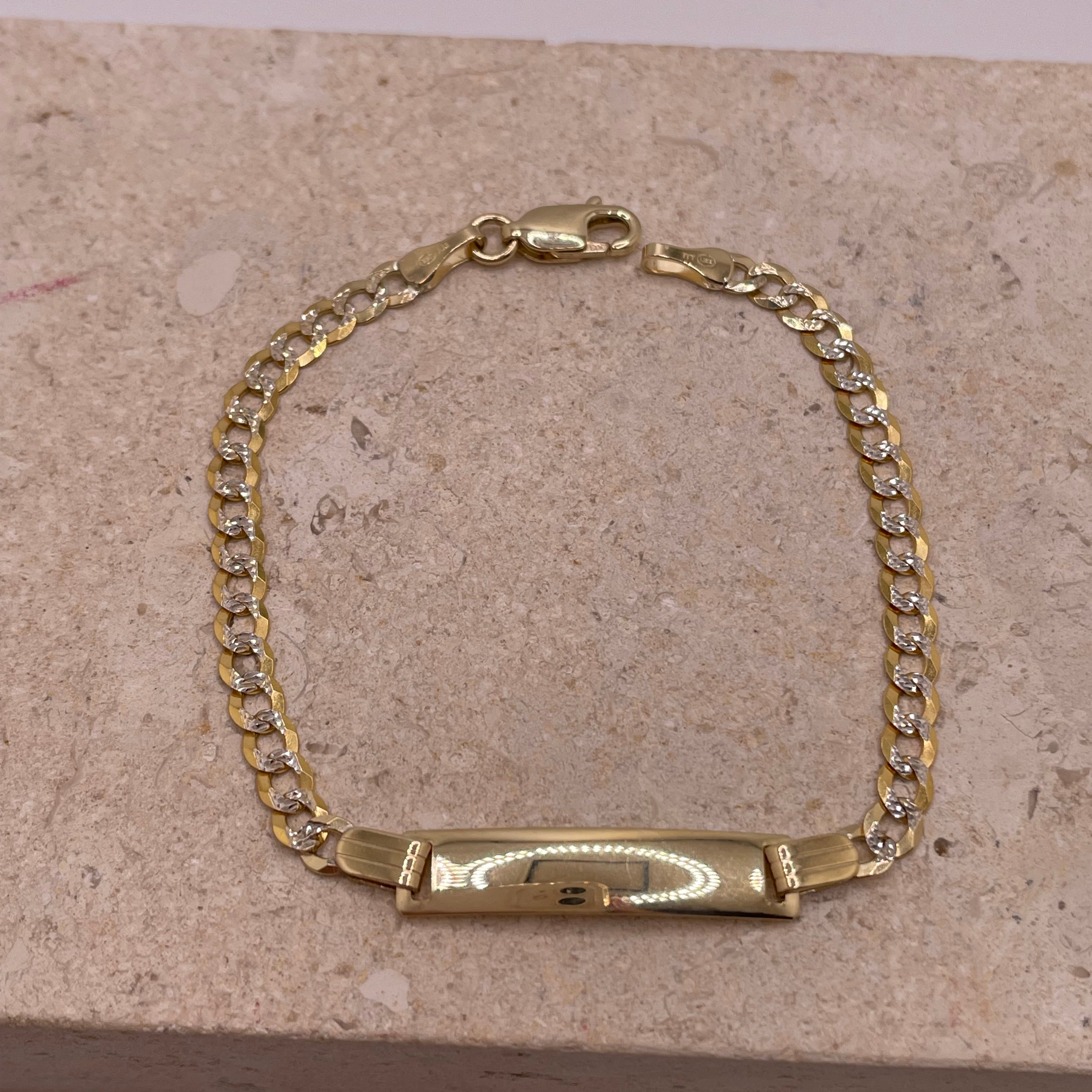14k gold diamond cut cuban baby id bracelet (234)