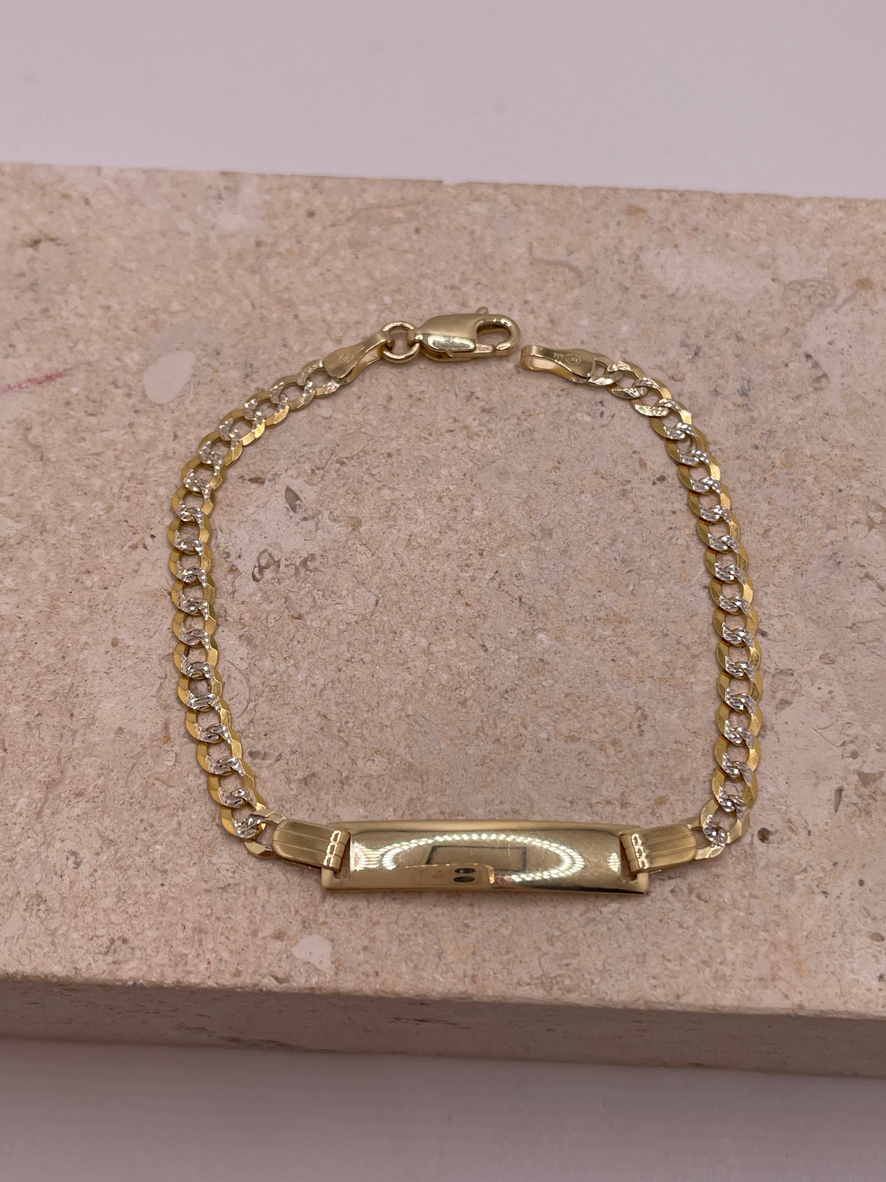 14k gold diamond cut cuban baby id bracelet (234)