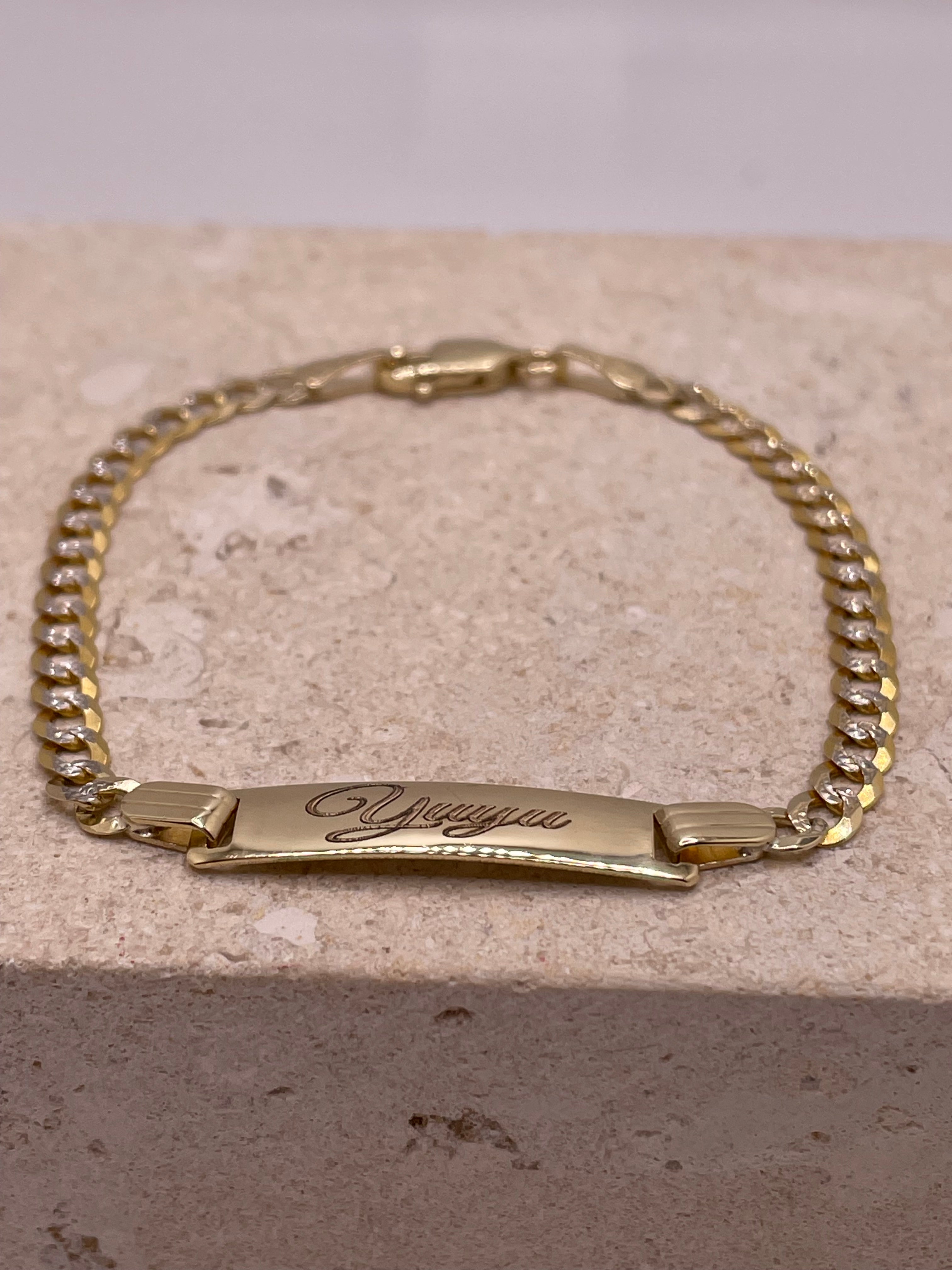 14k gold diamond cut cuban baby id bracelet (234)