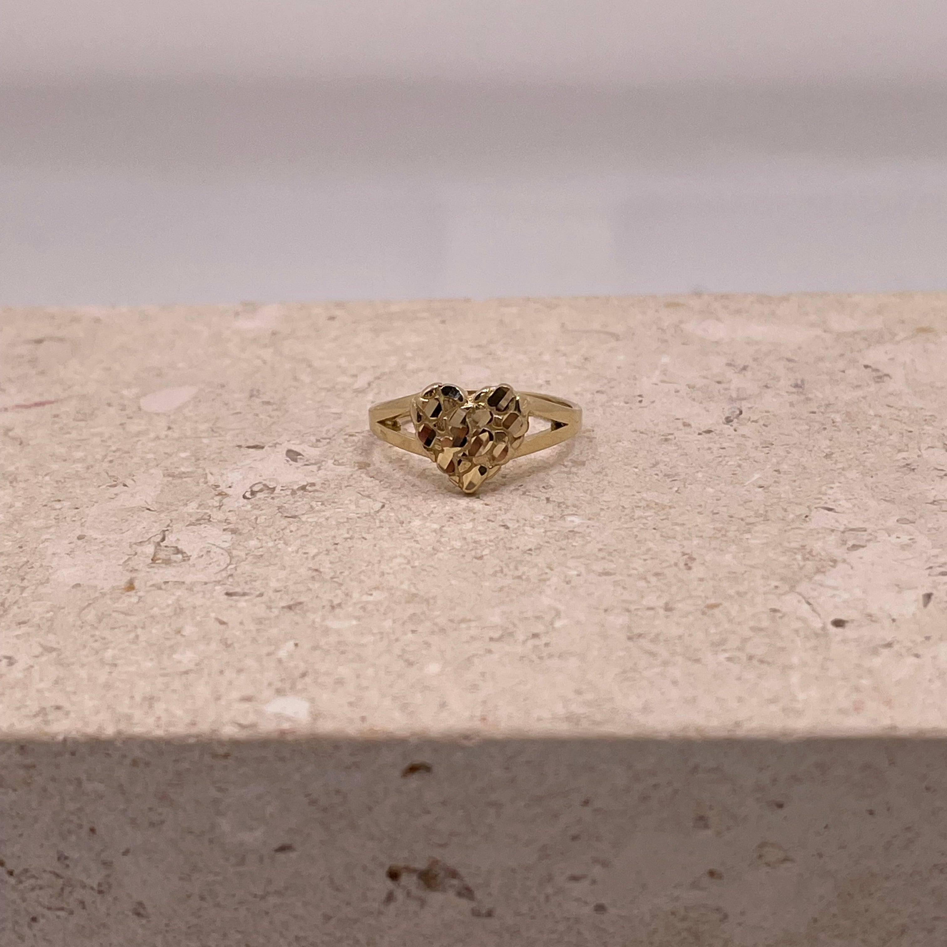 14K Gold Baby Ring or Womens Pinky Ring Heart Nugget