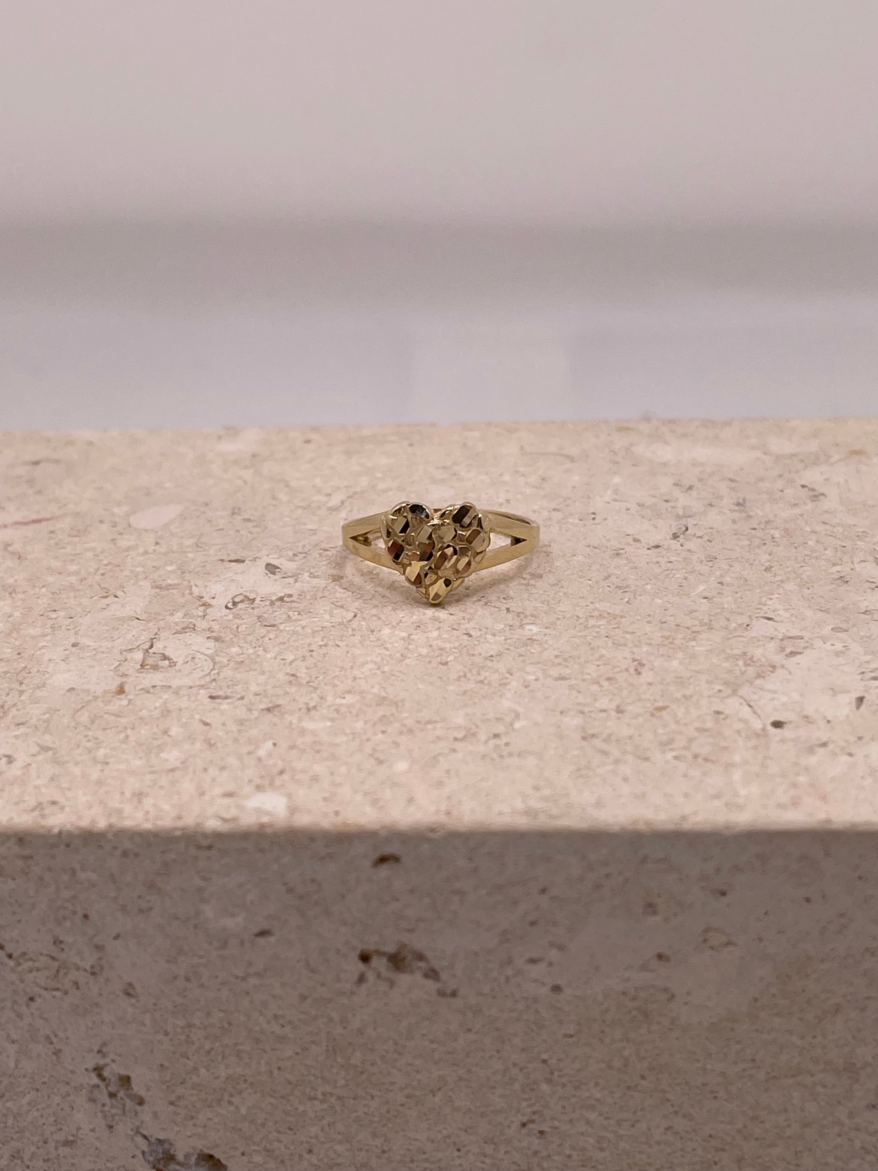 14K Gold Baby Ring or Womens Pinky Ring Heart Nugget