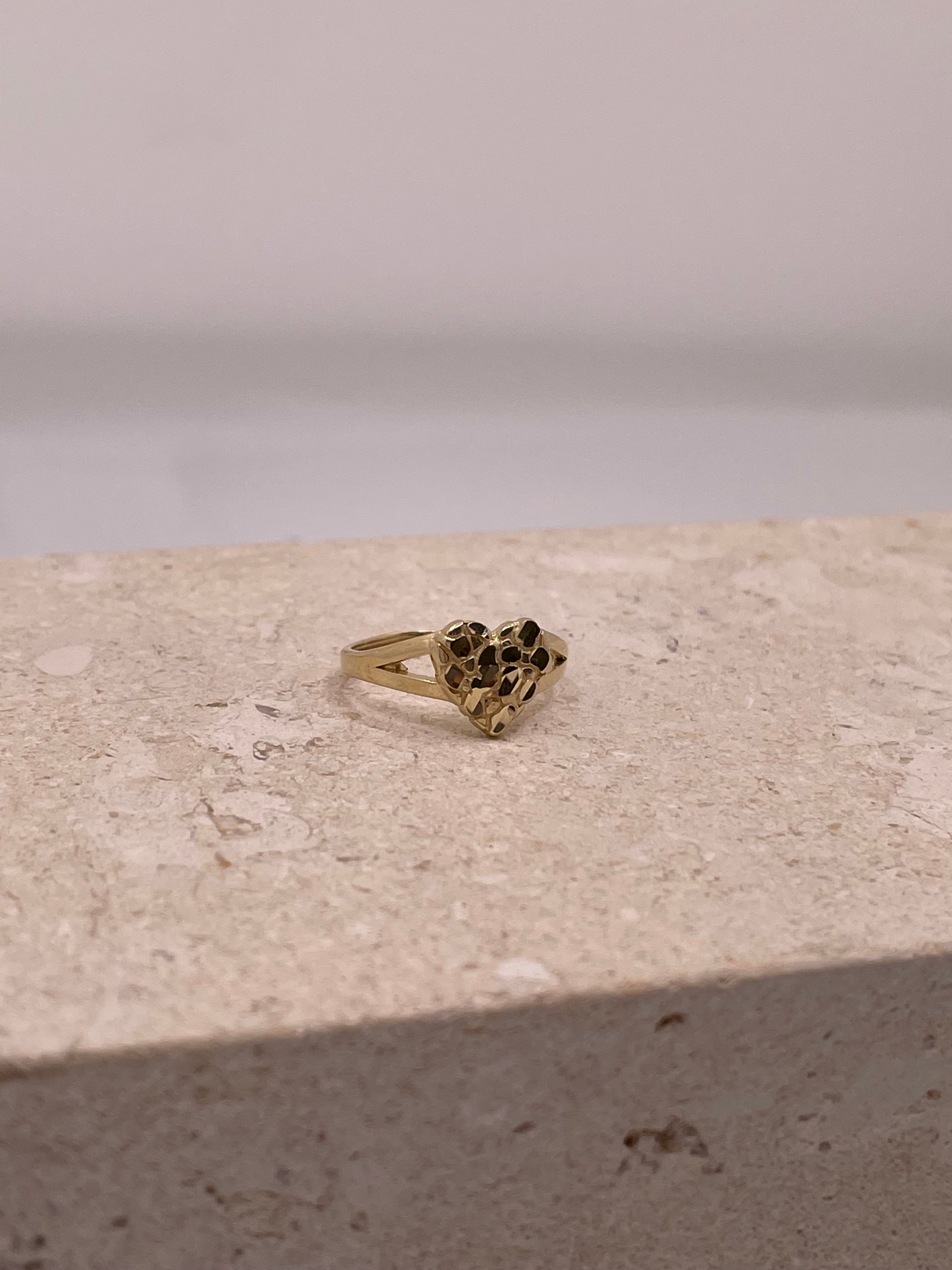 14K Gold Baby Ring or Womens Pinky Ring Heart Nugget