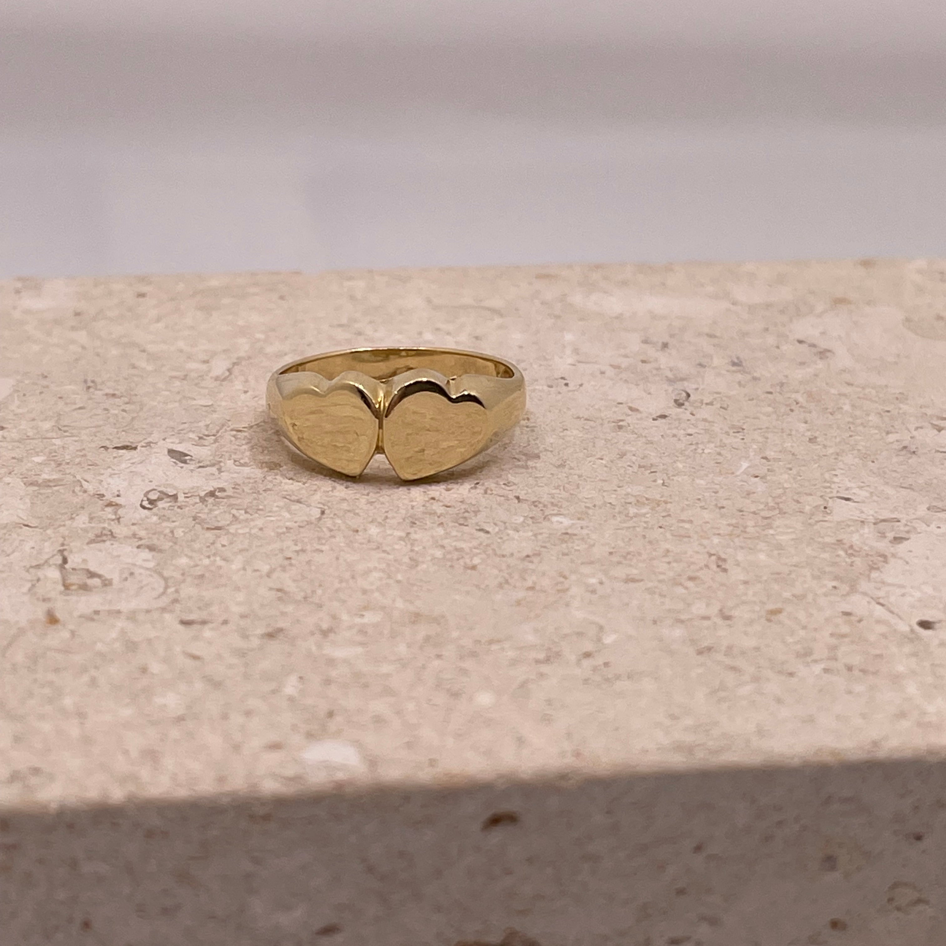 14K double heart baby ring or womens pinky ring