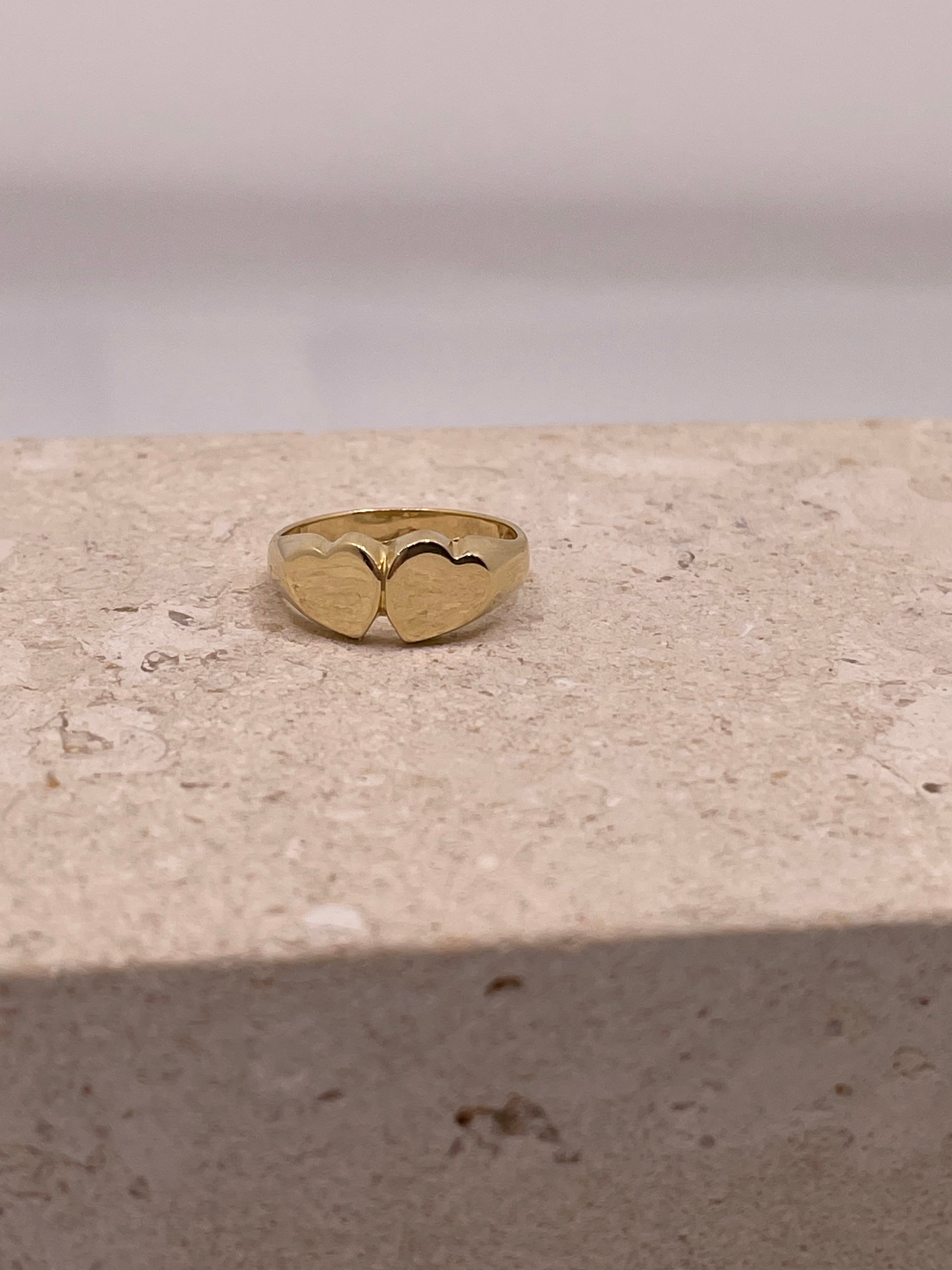 14K double heart baby ring or womens pinky ring