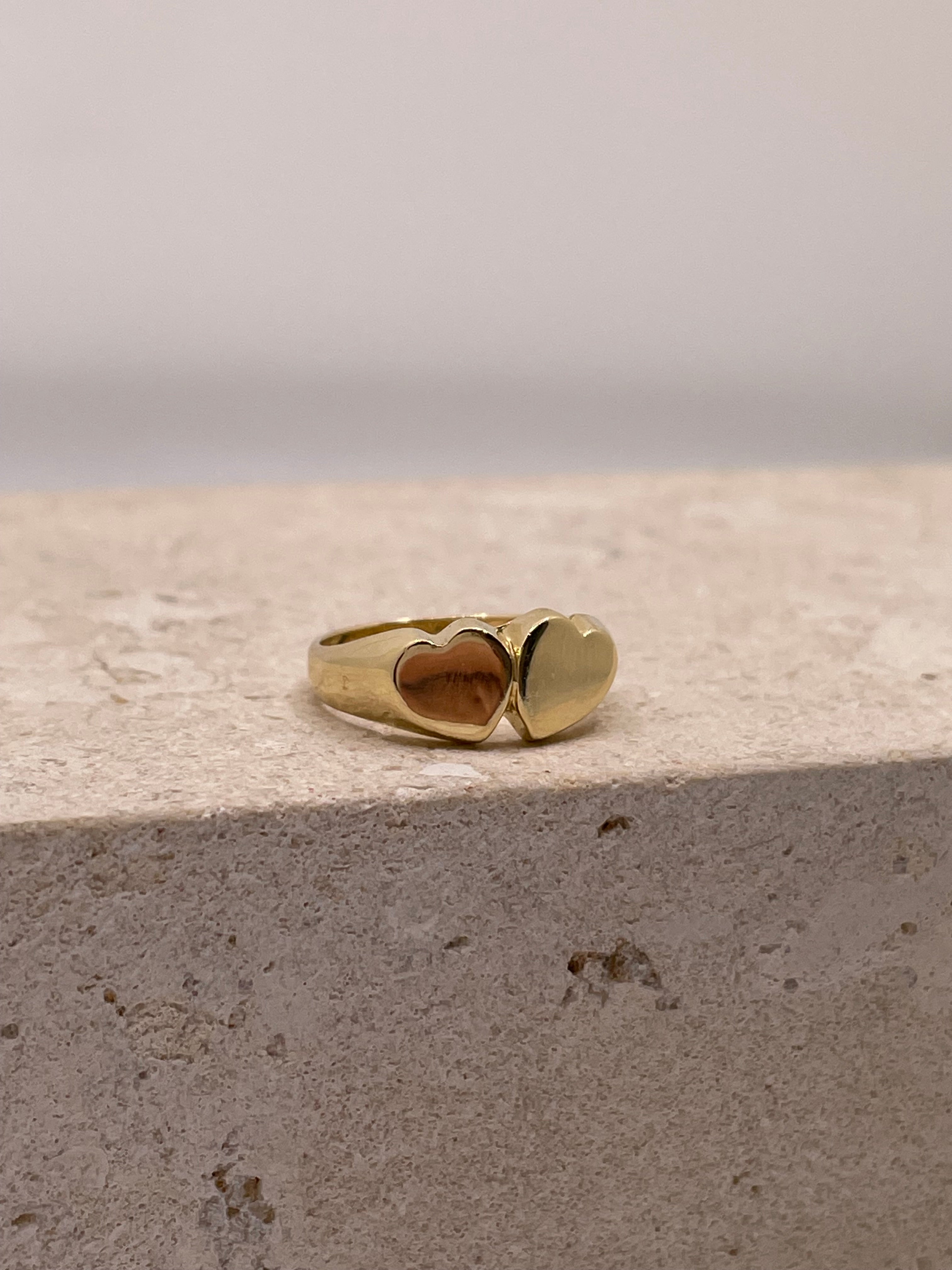 14K double heart baby ring or womens pinky ring