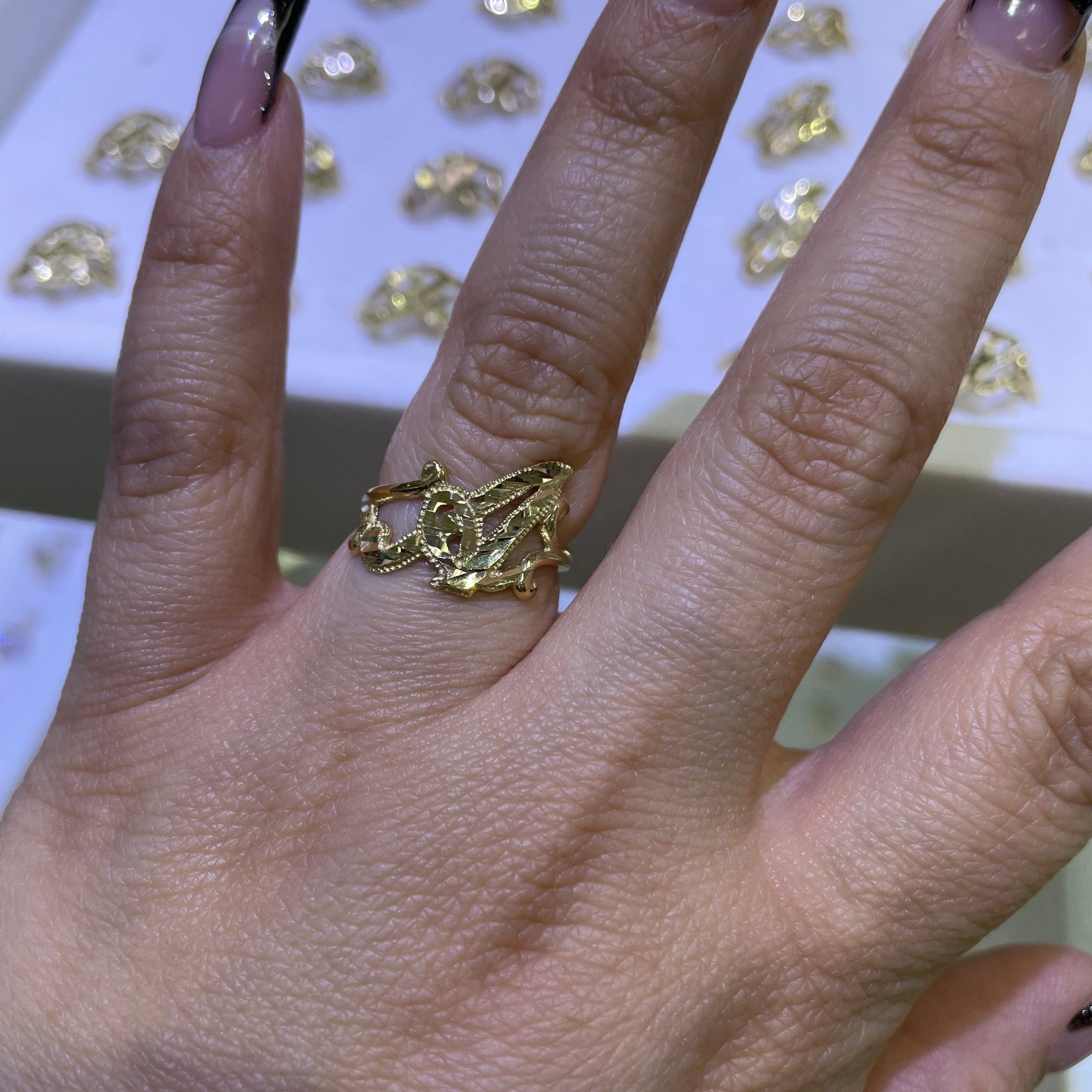 14k gold “a” cursive initial ring