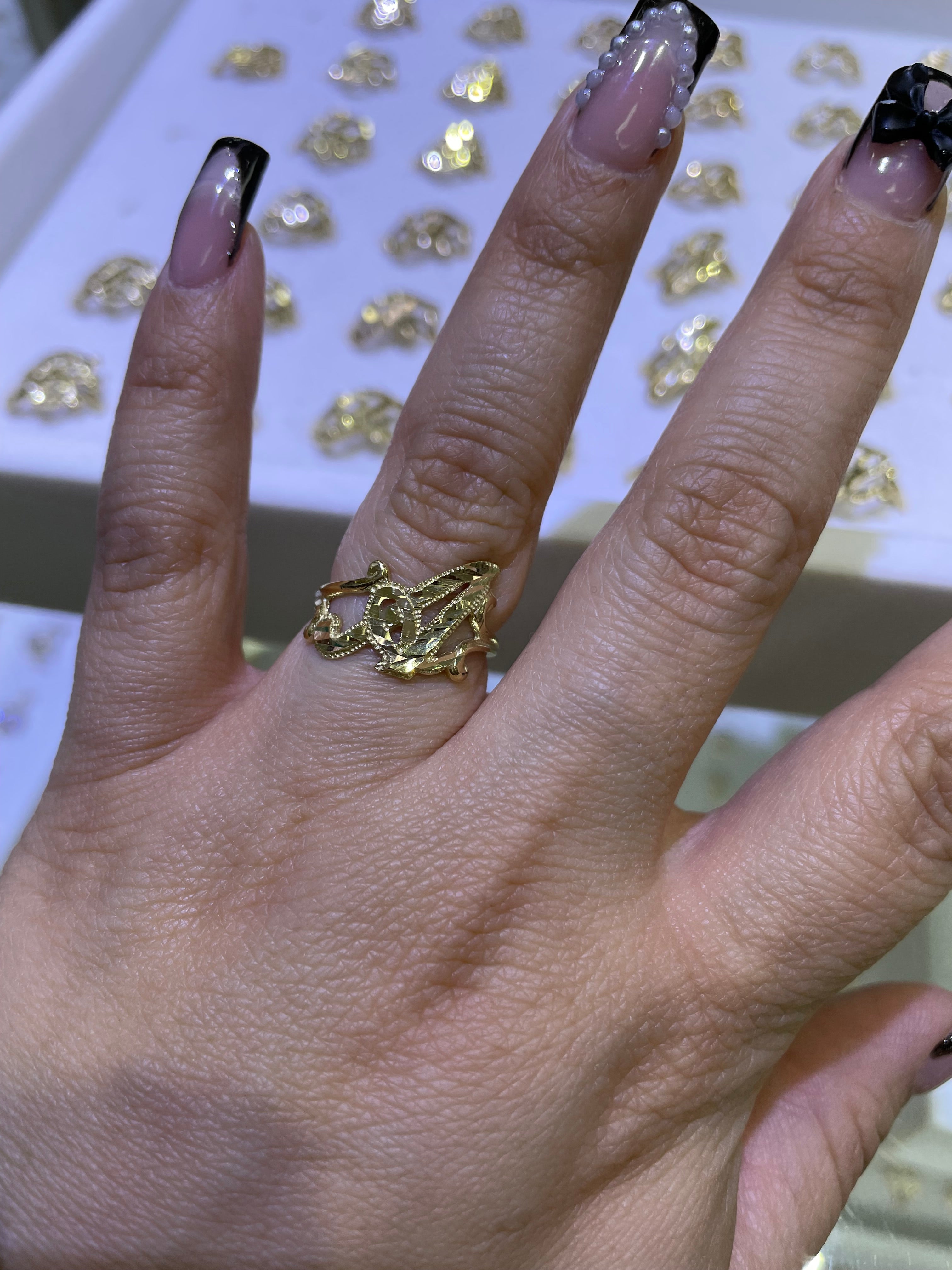 14k gold “a” cursive initial ring