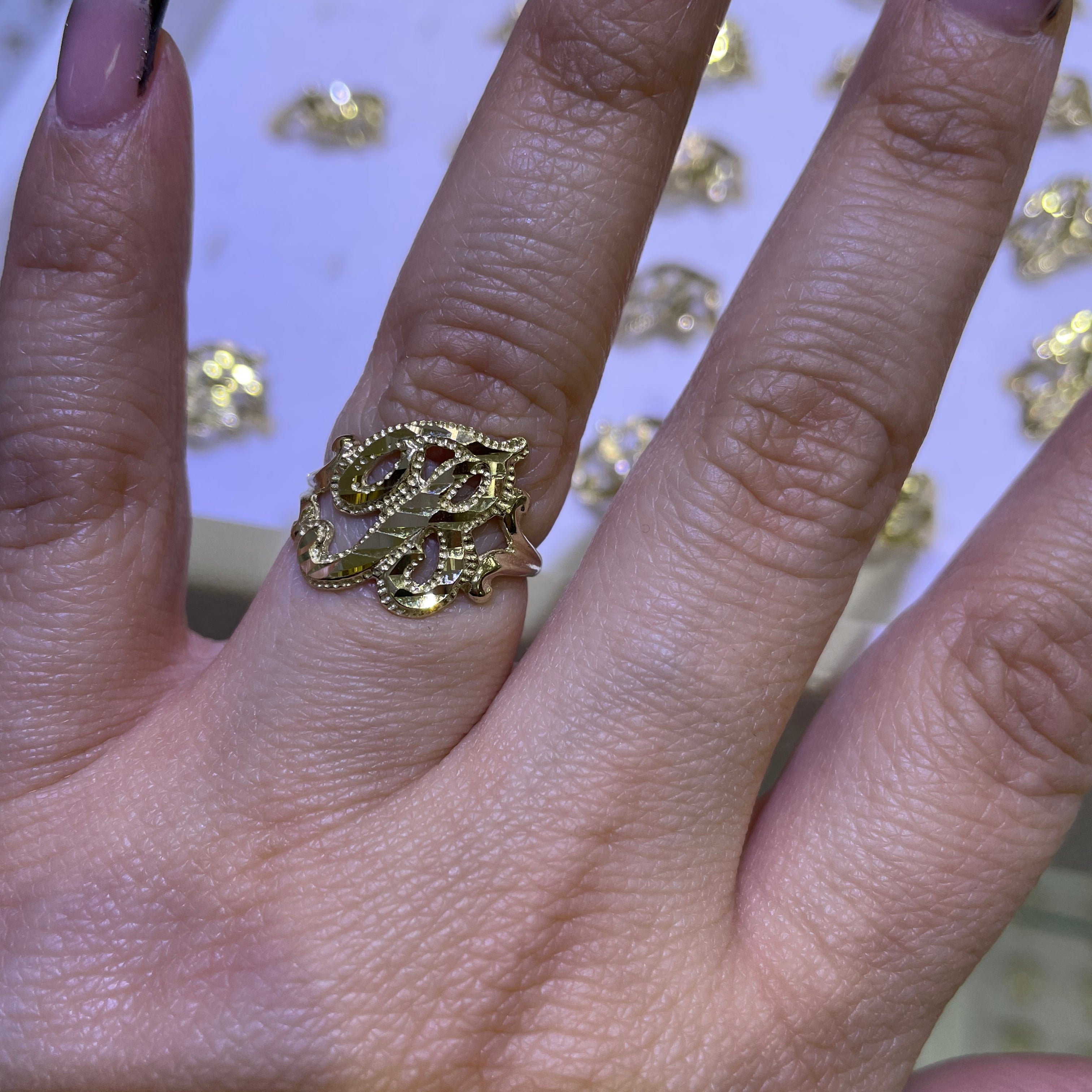 14k gold “b” cursive initial ring