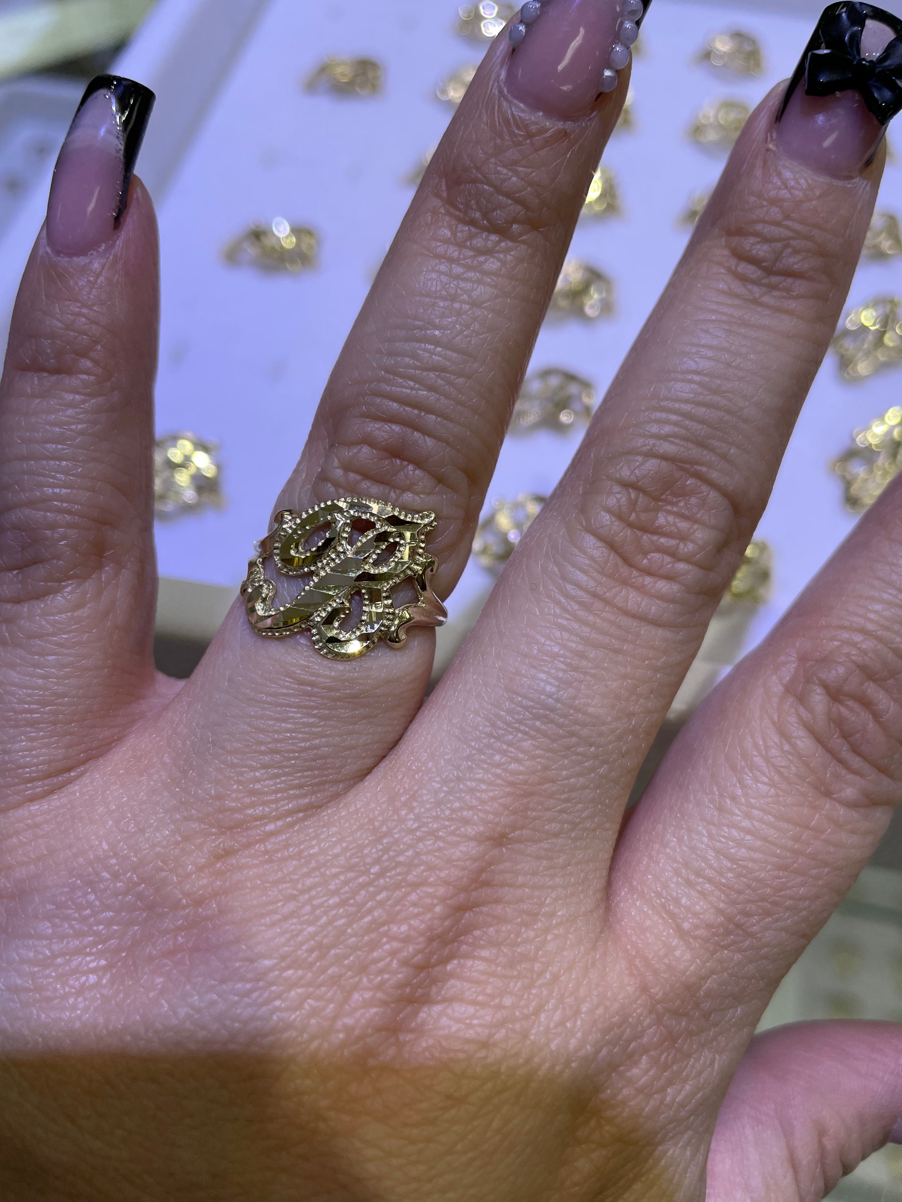 14k gold “b” cursive initial ring