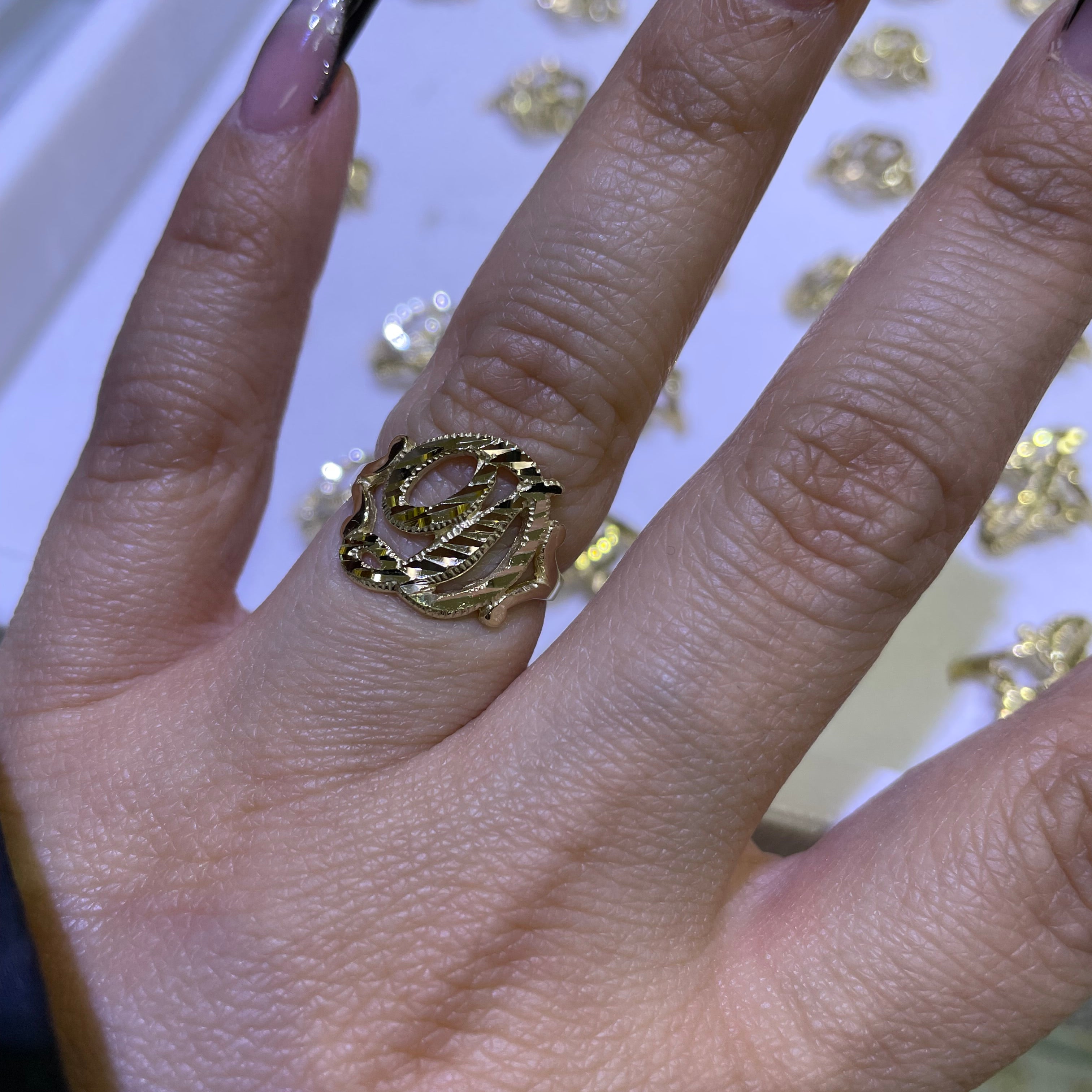 14k gold cursive “d” initial ring