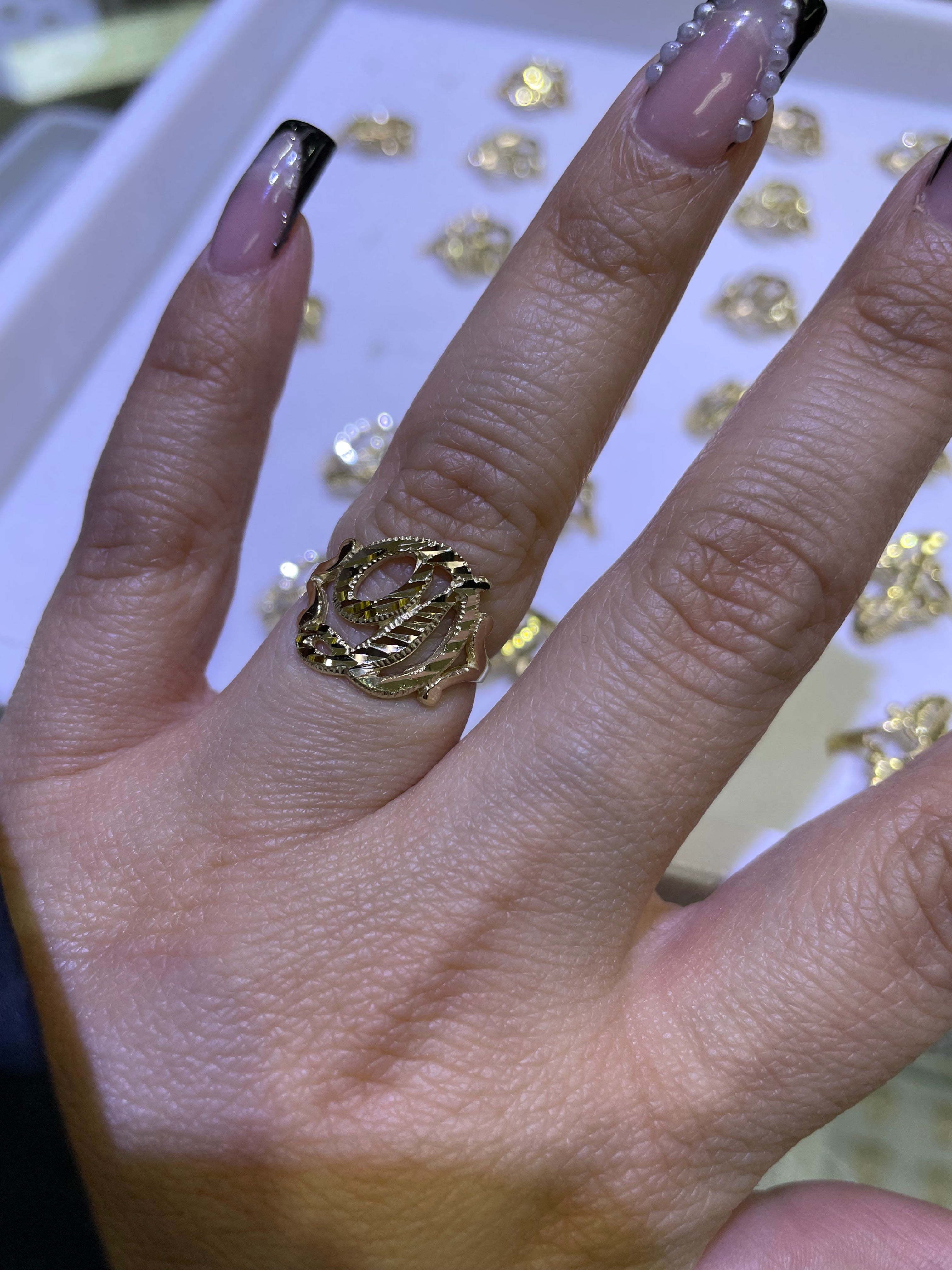 14k gold cursive “d” initial ring