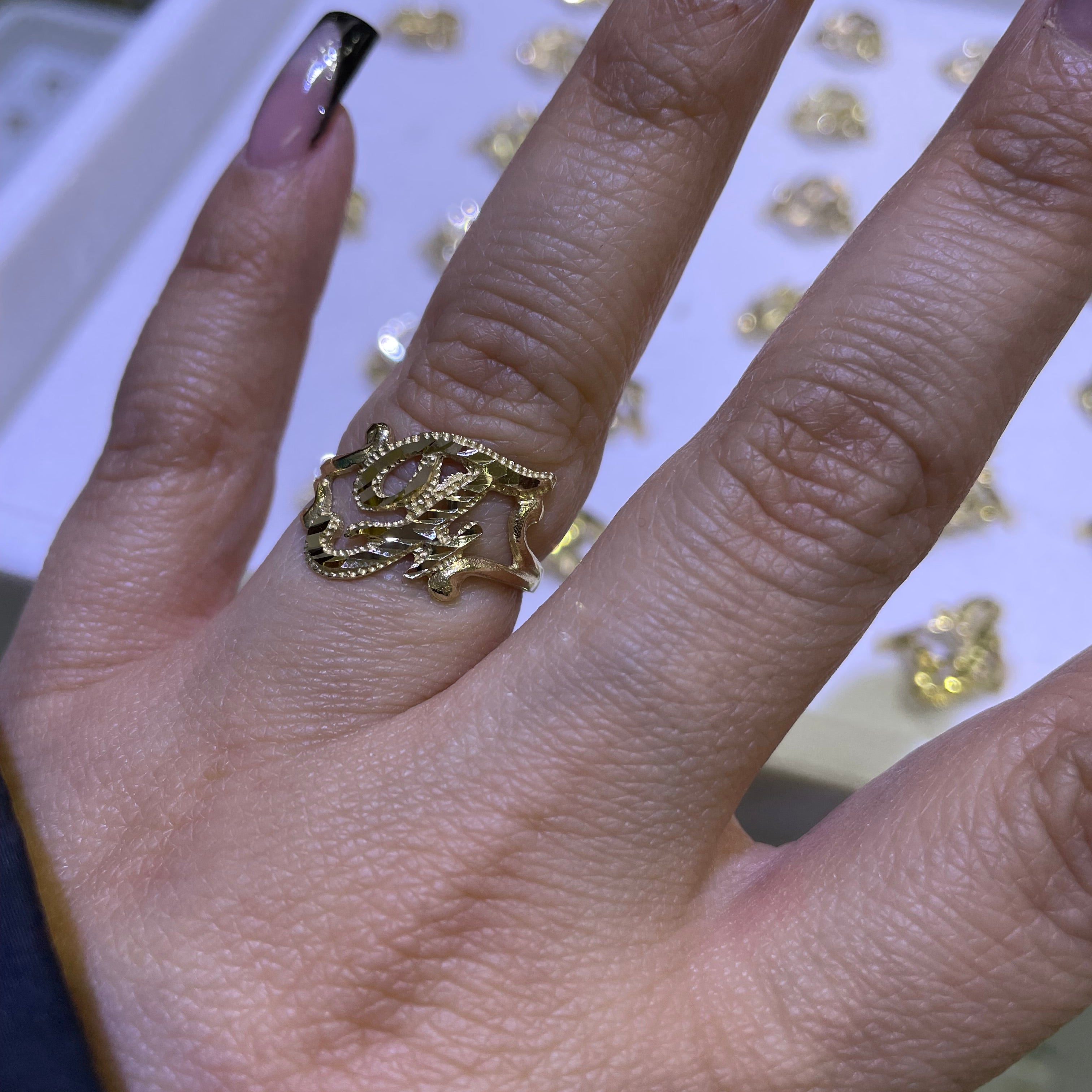 14k gold “f” cursive initial ring