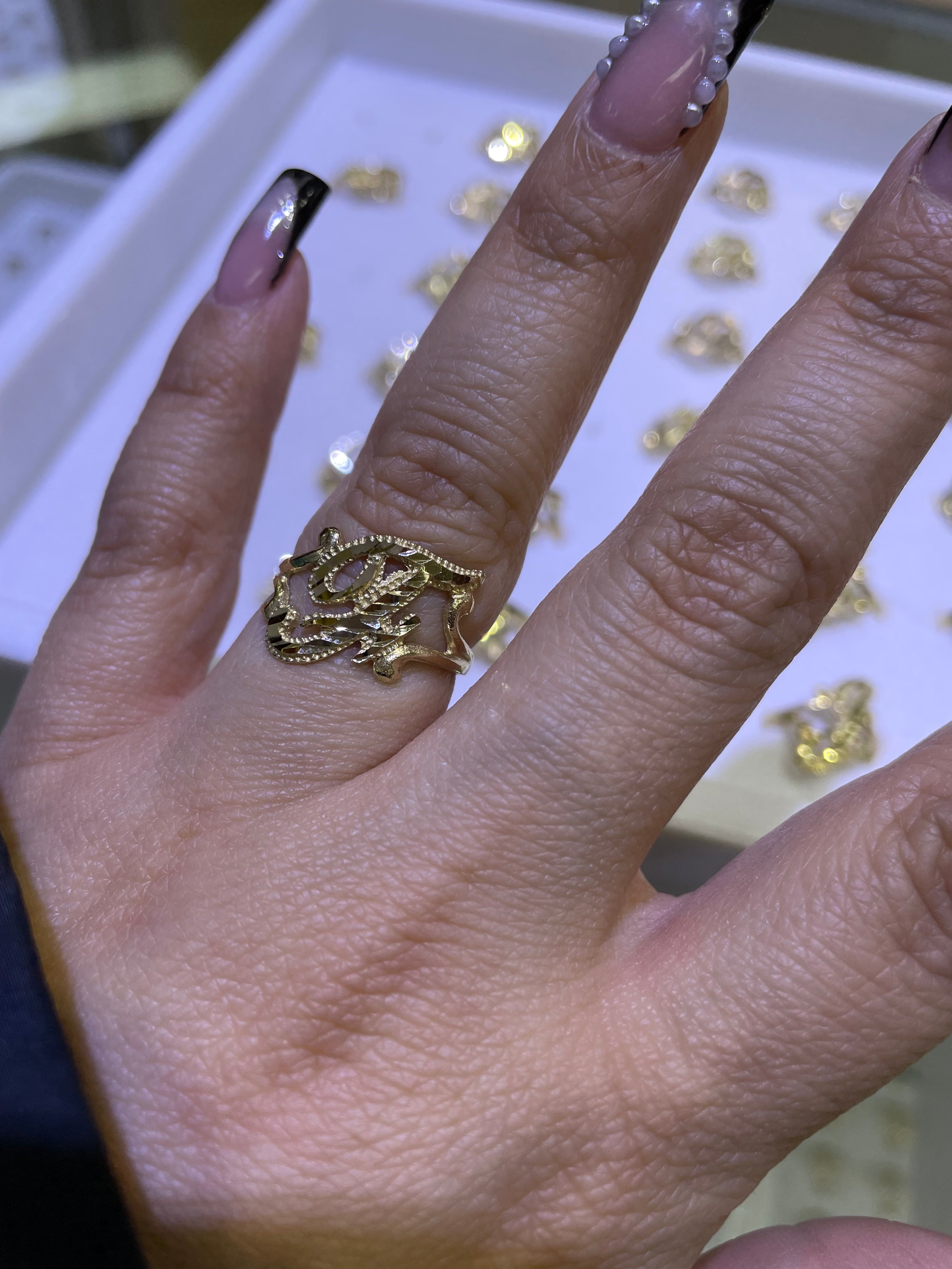 14k gold “f” cursive initial ring