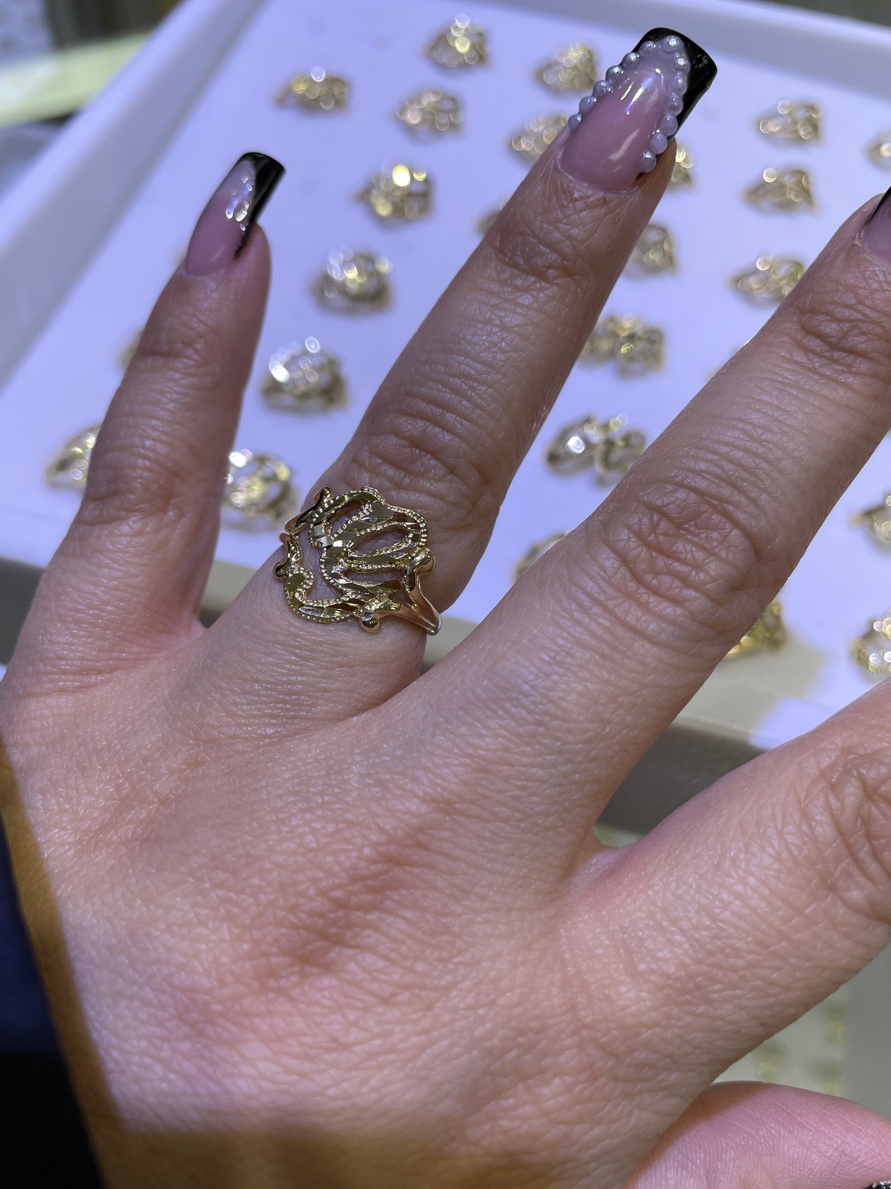 14k gold “g” cursive initial ring