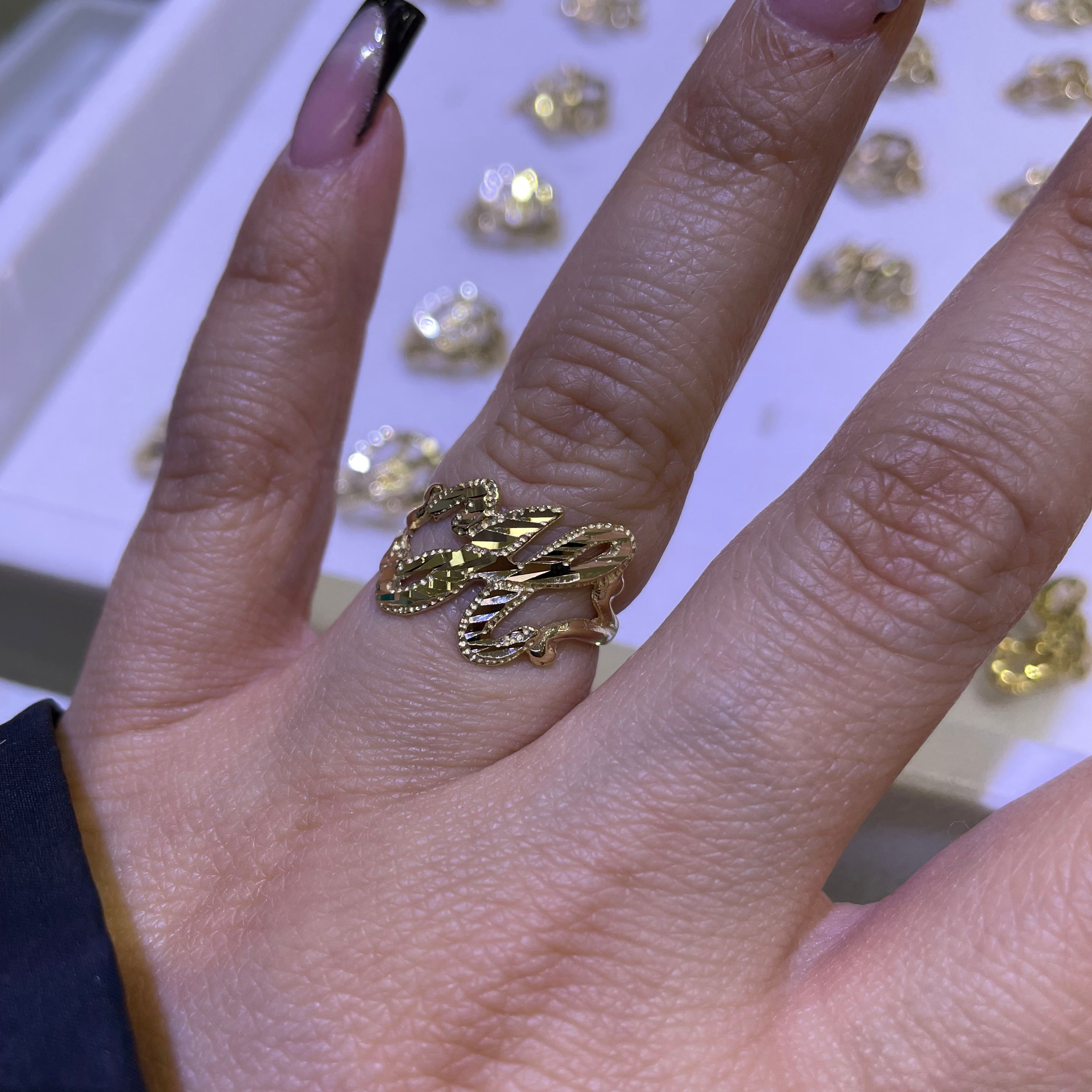 14k gold “h” cursive initial ring