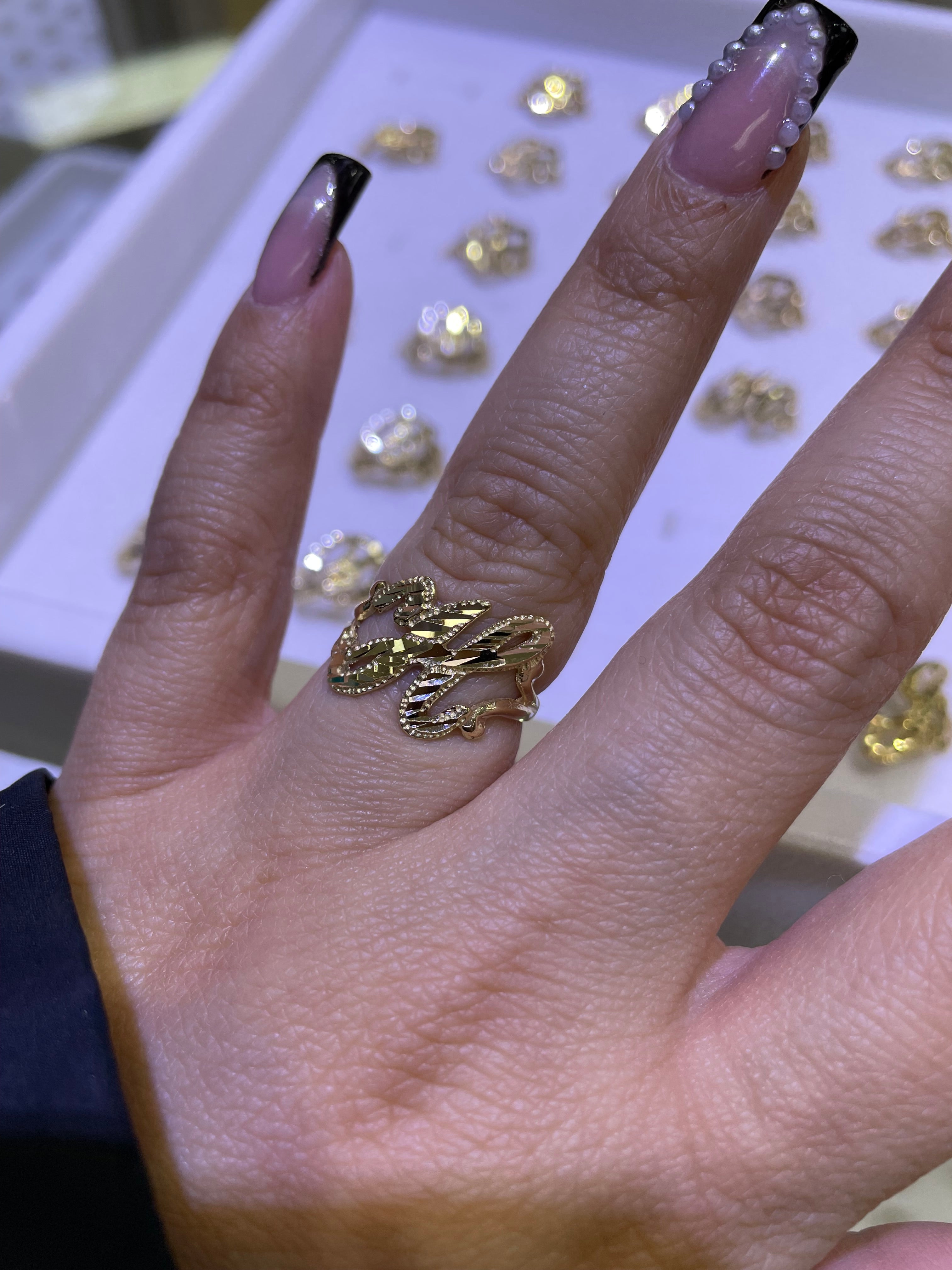 14k gold “h” cursive initial ring