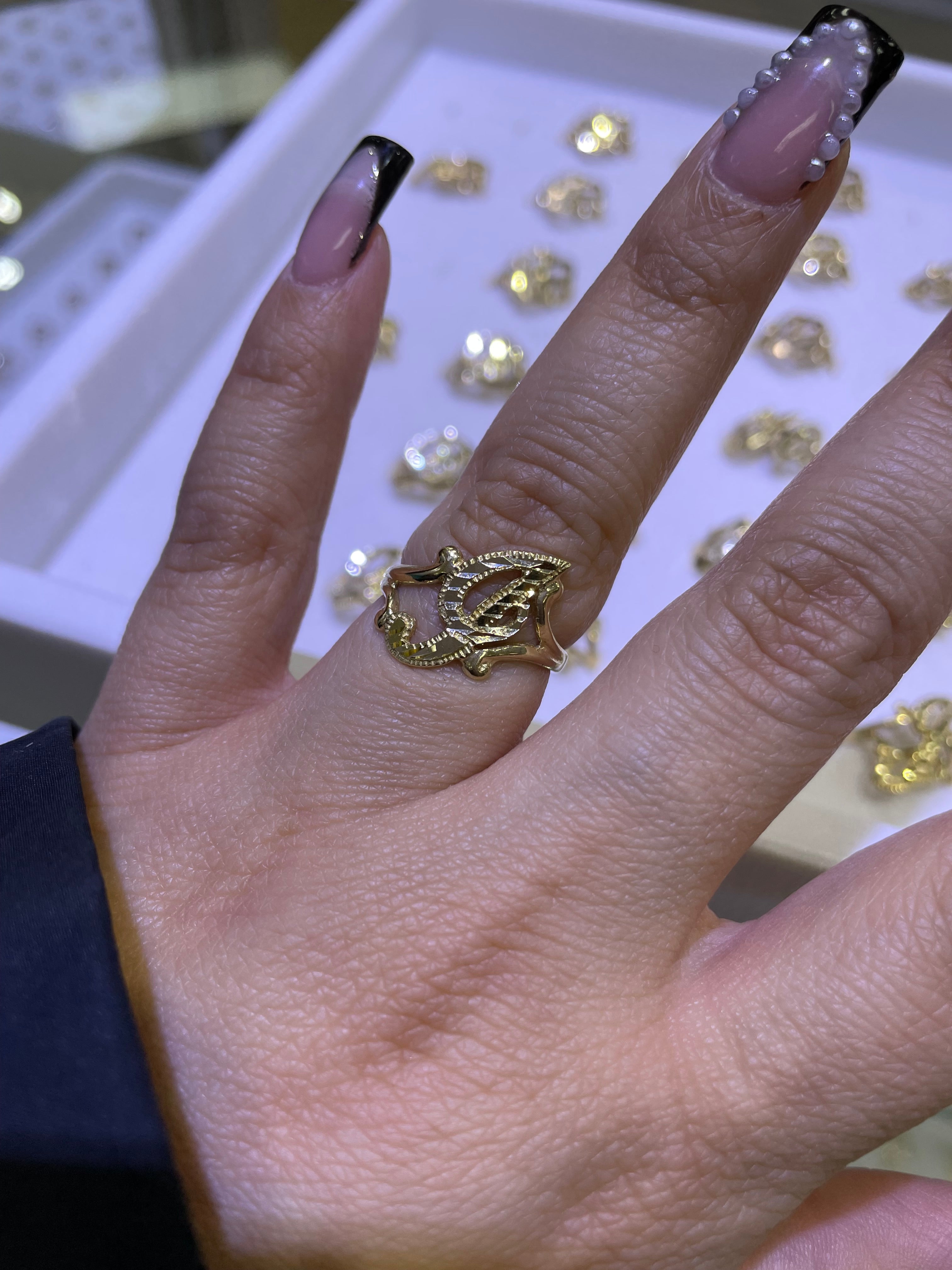 14k gold “i” cursive initial ring