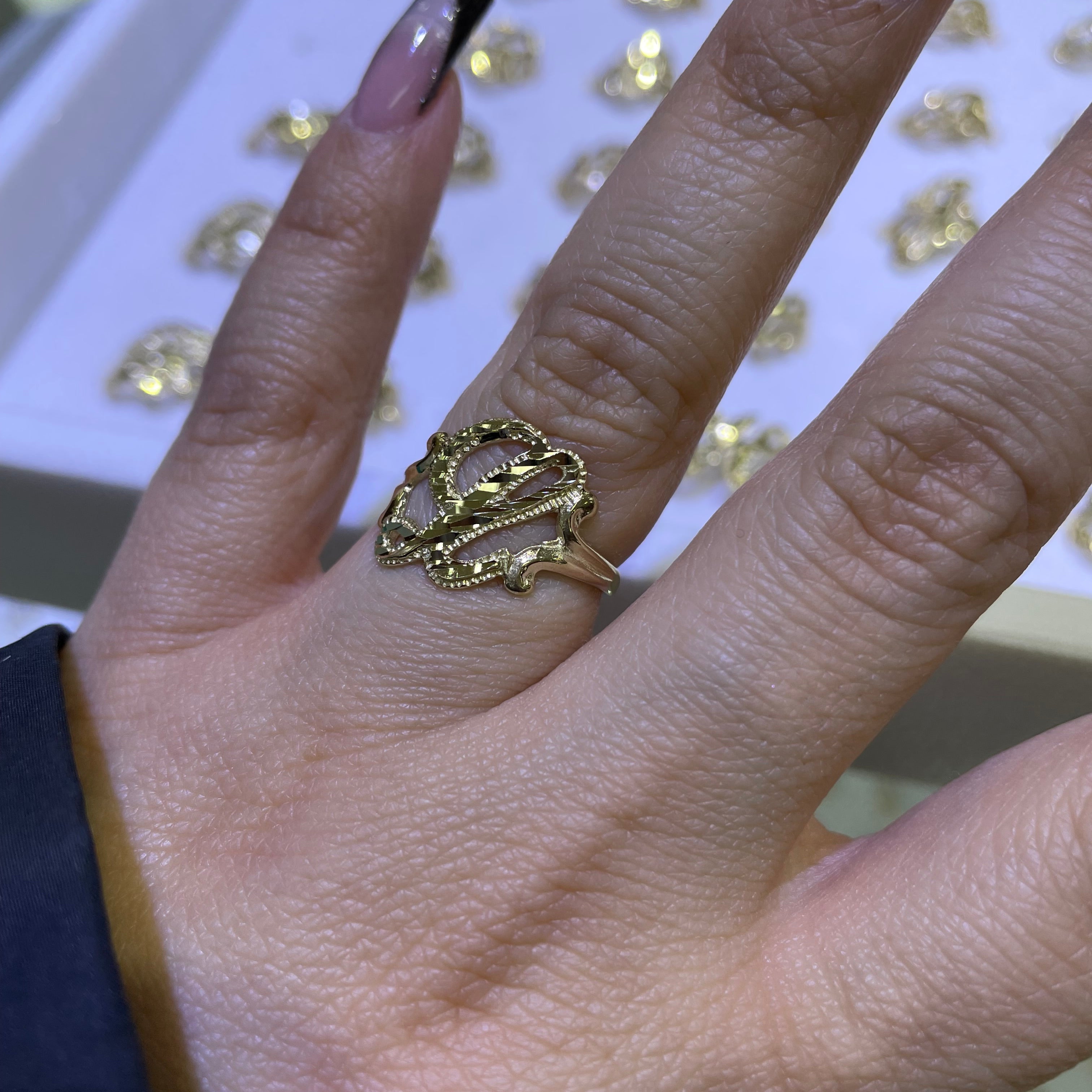 14k gold “l” cursive initial ring