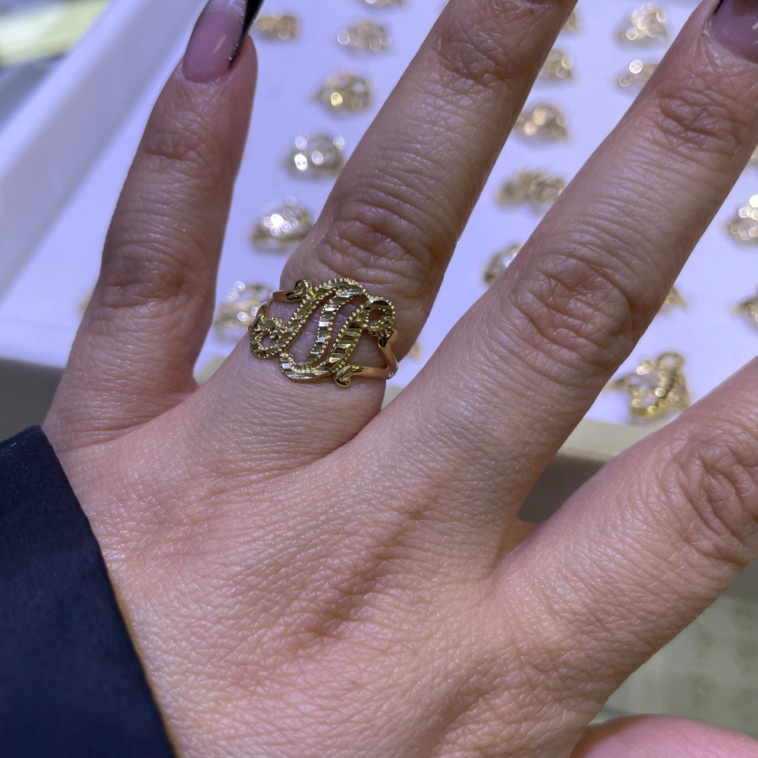 14k gold “n” cursive initial ring