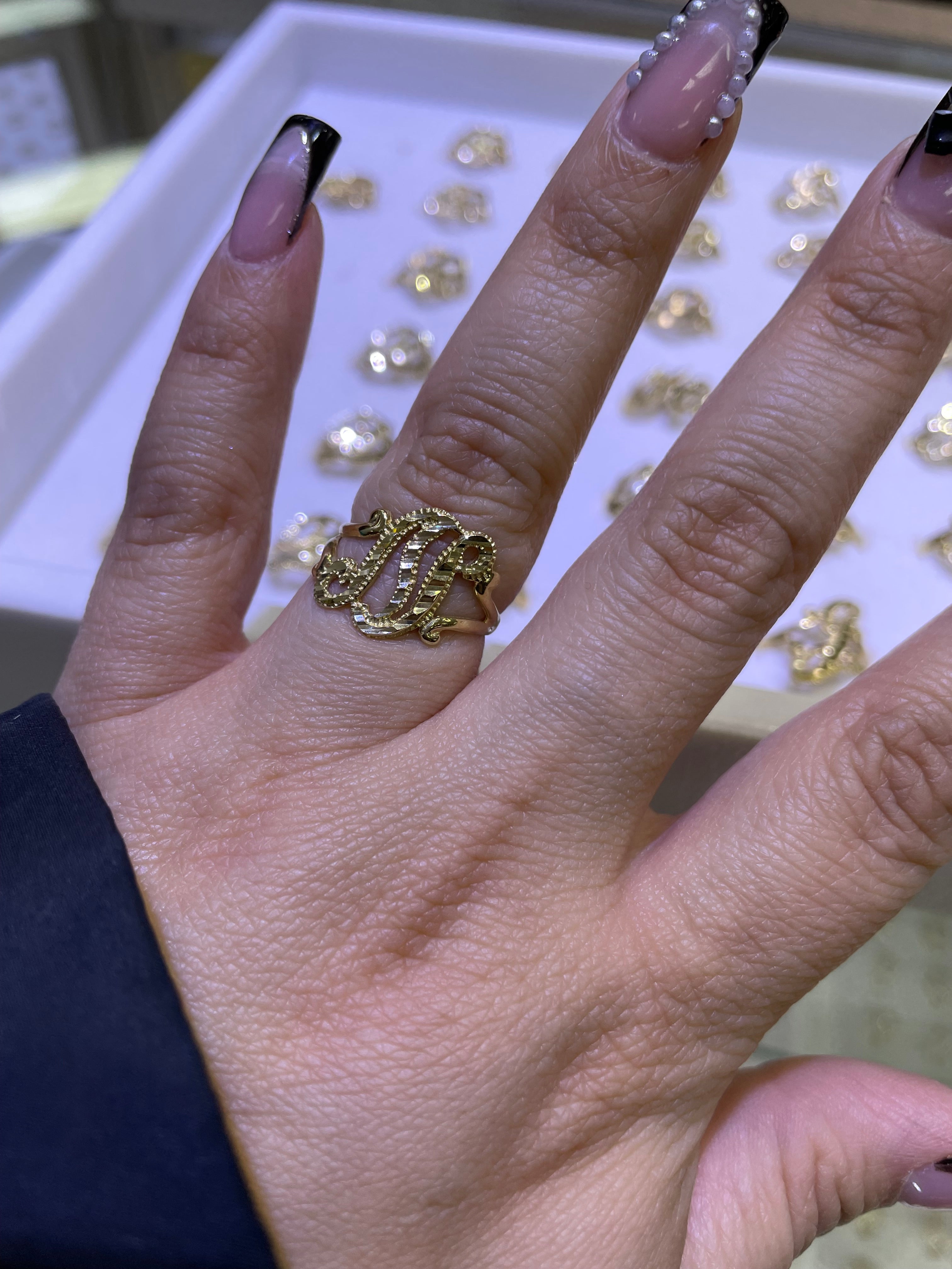 14k gold “n” cursive initial ring