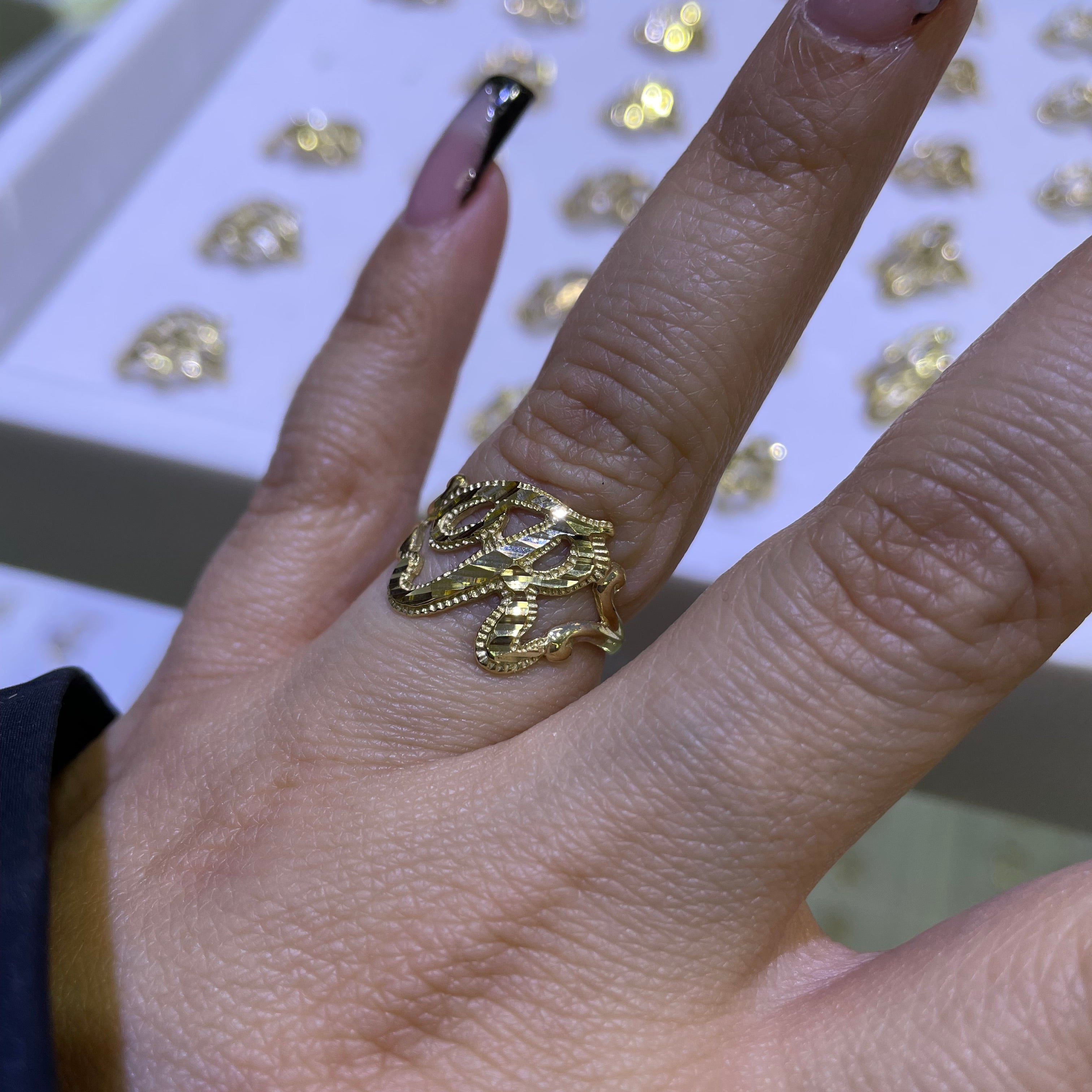 14k gold “r” cursive initial ring