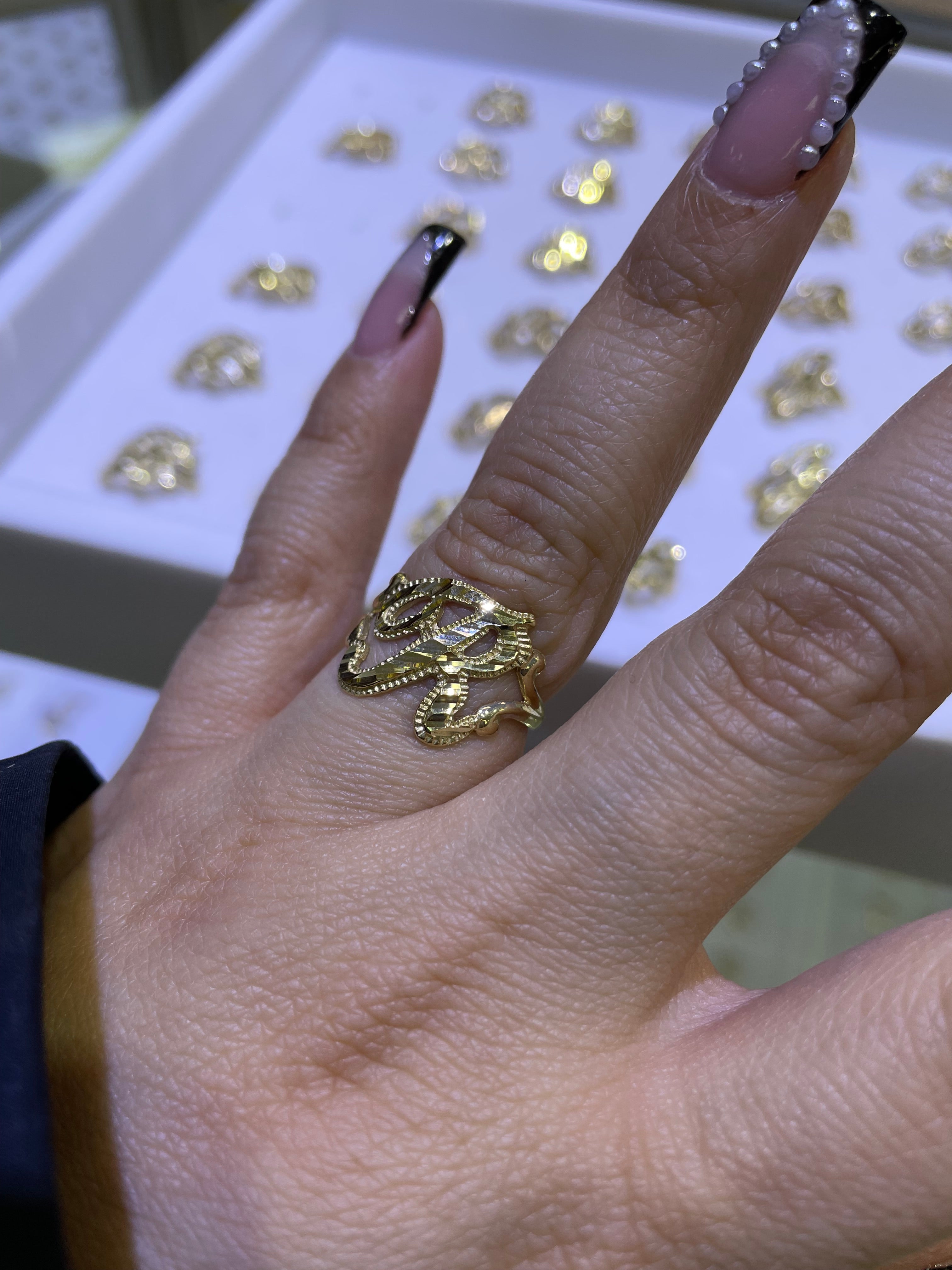 14k gold “r” cursive initial ring