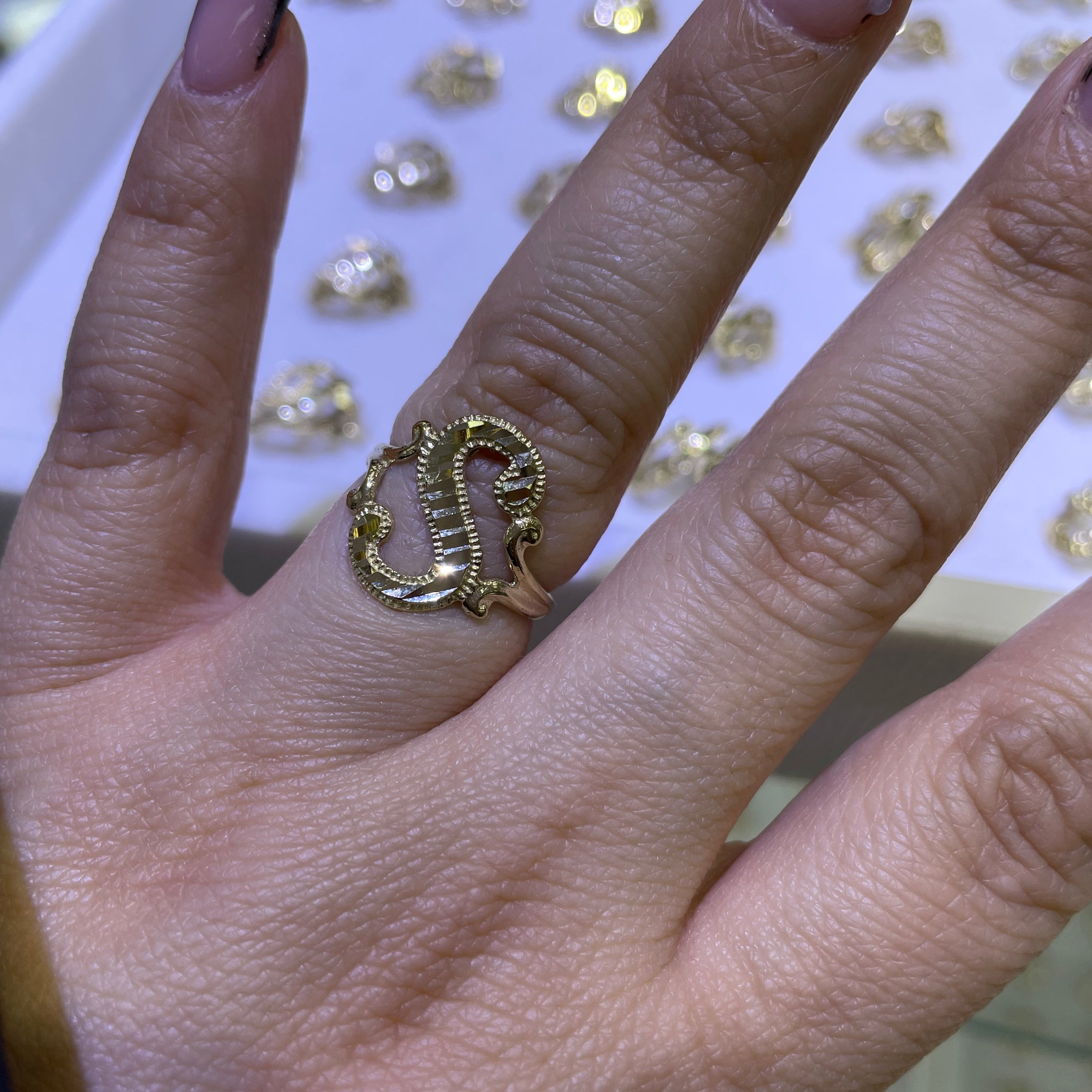 14k gold “s” cursive initial ring
