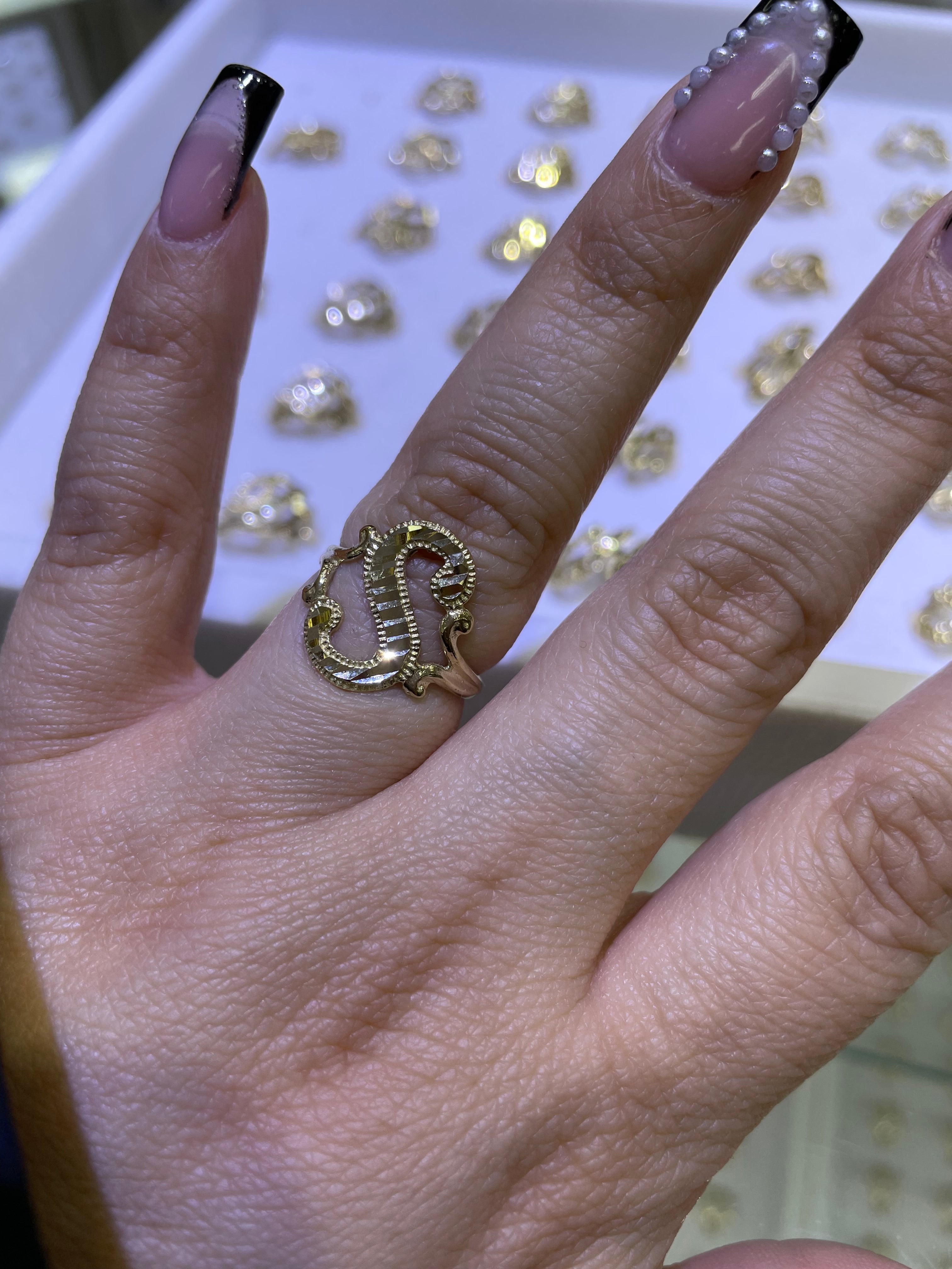 14k gold “s” cursive initial ring