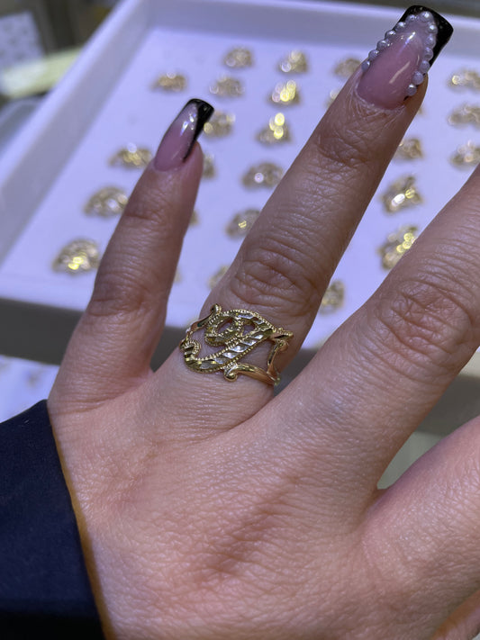 14k gold “t” cursive initial ring