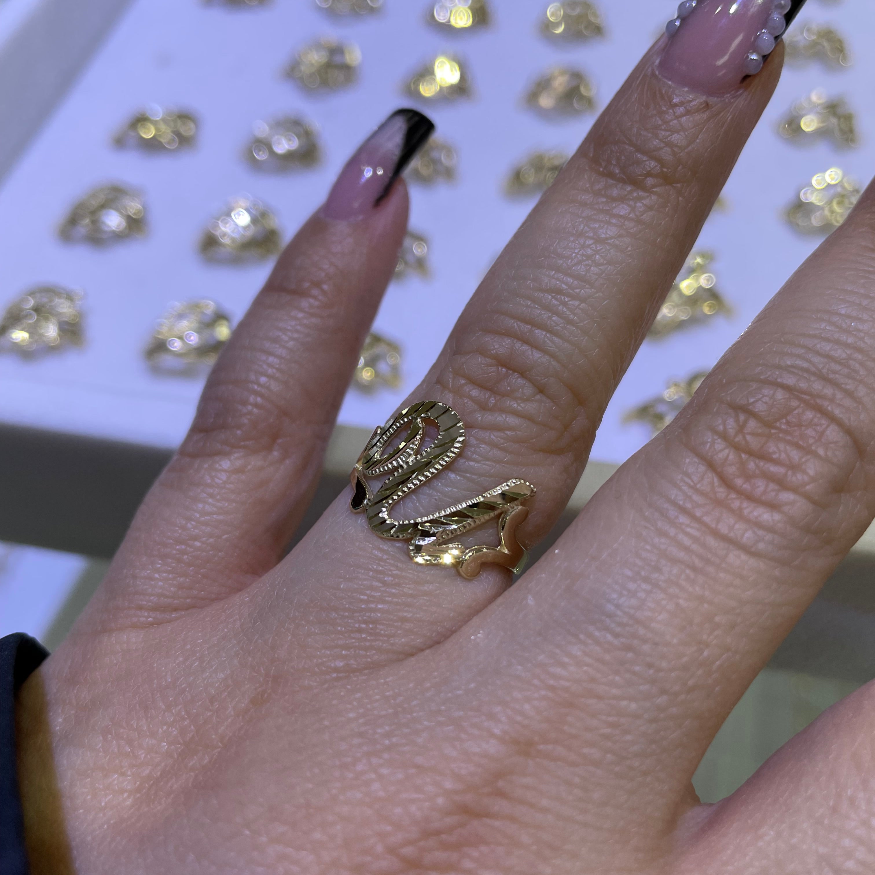 14k gold “u” cursive initial ring