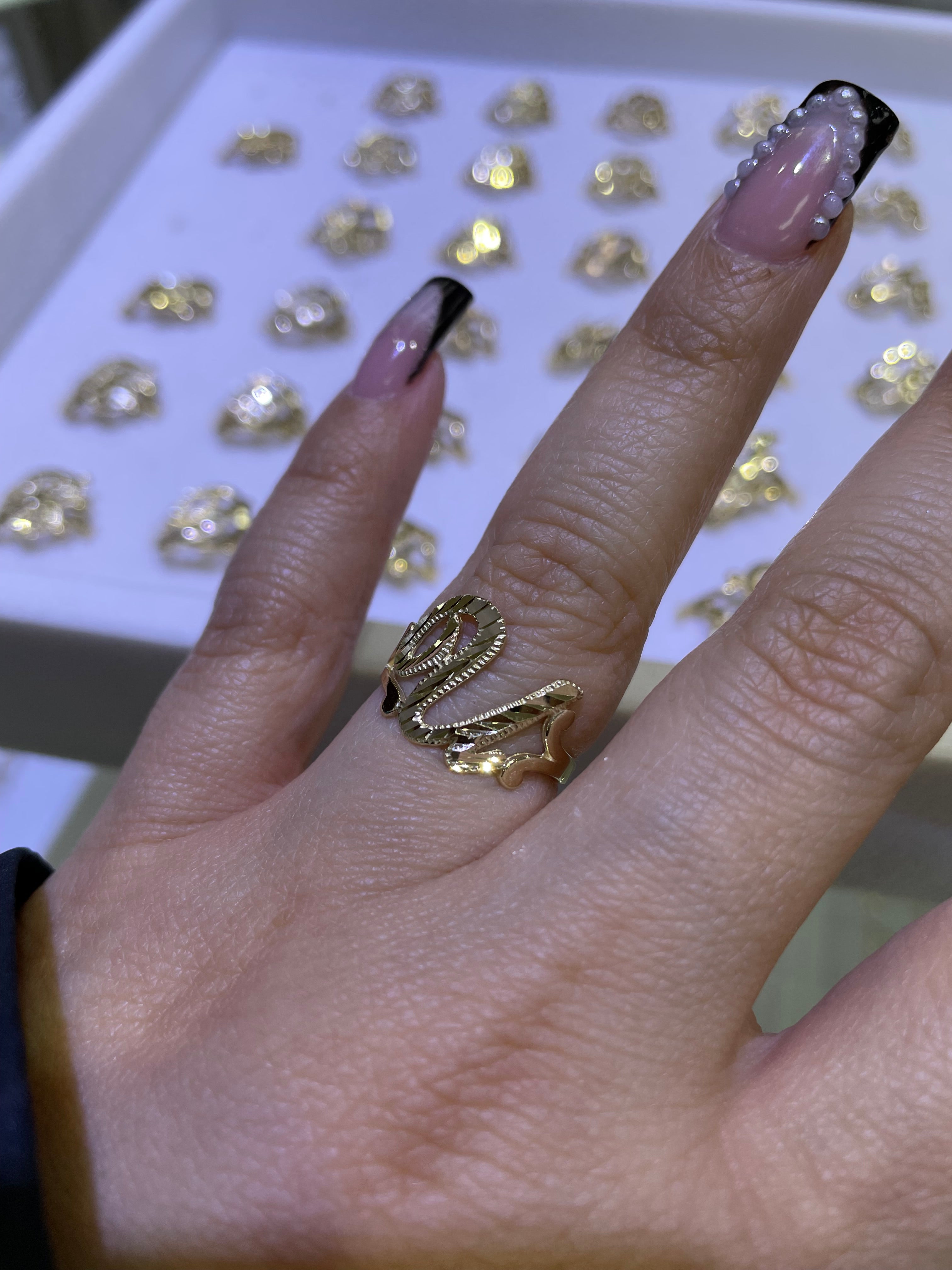 14k gold “u” cursive initial ring