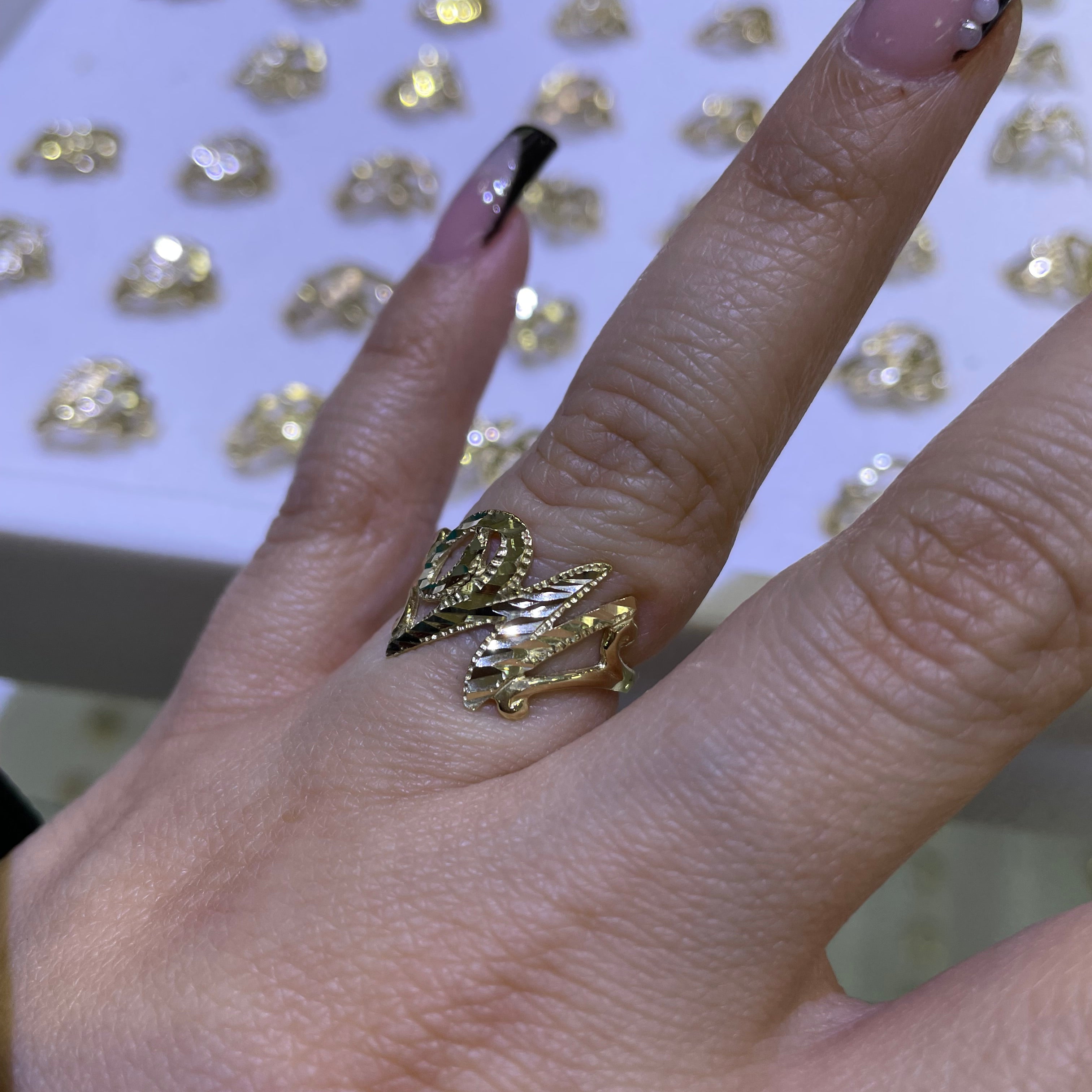 14k gold “w” cursive initial ring