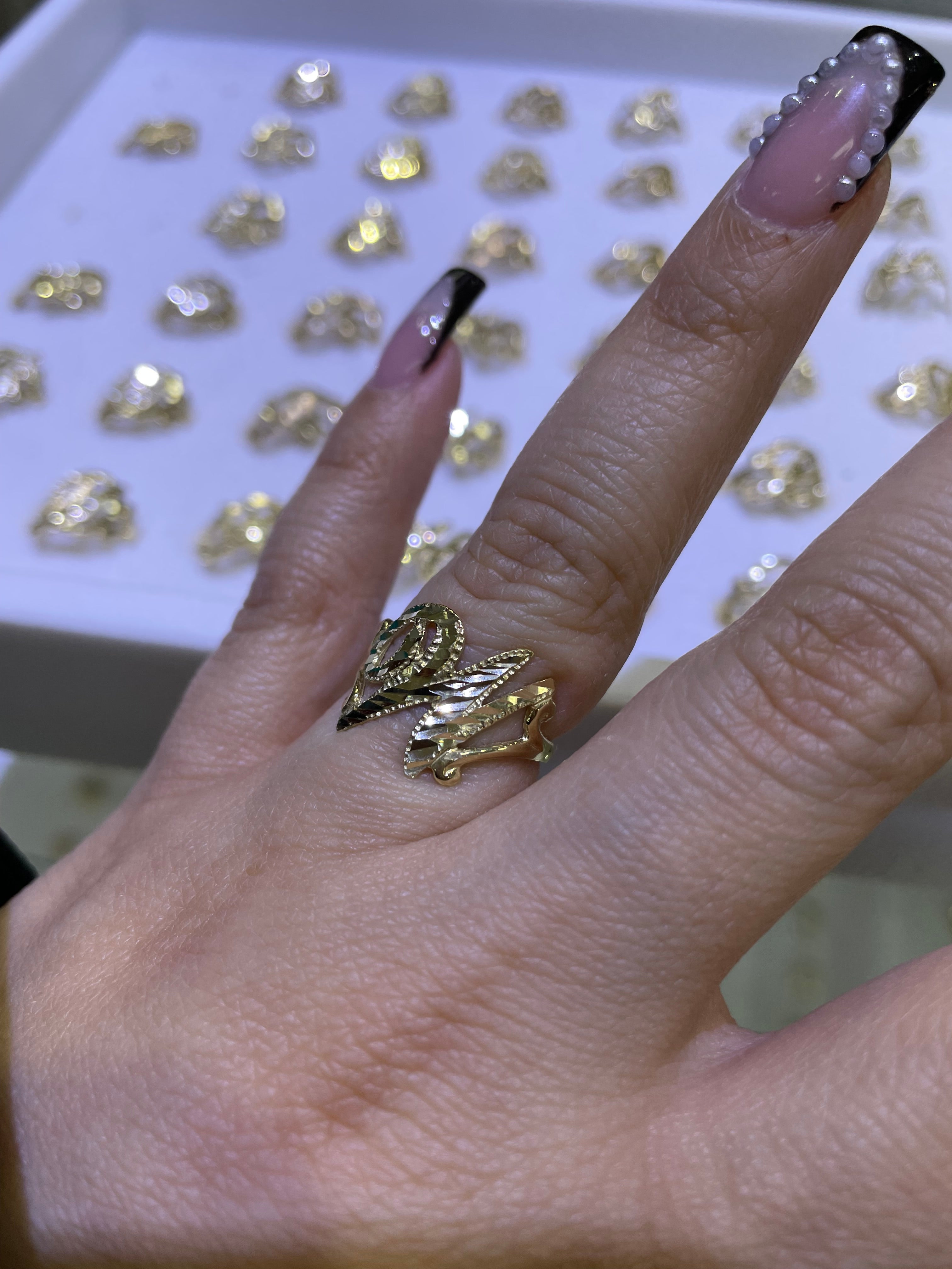 14k gold “w” cursive initial ring