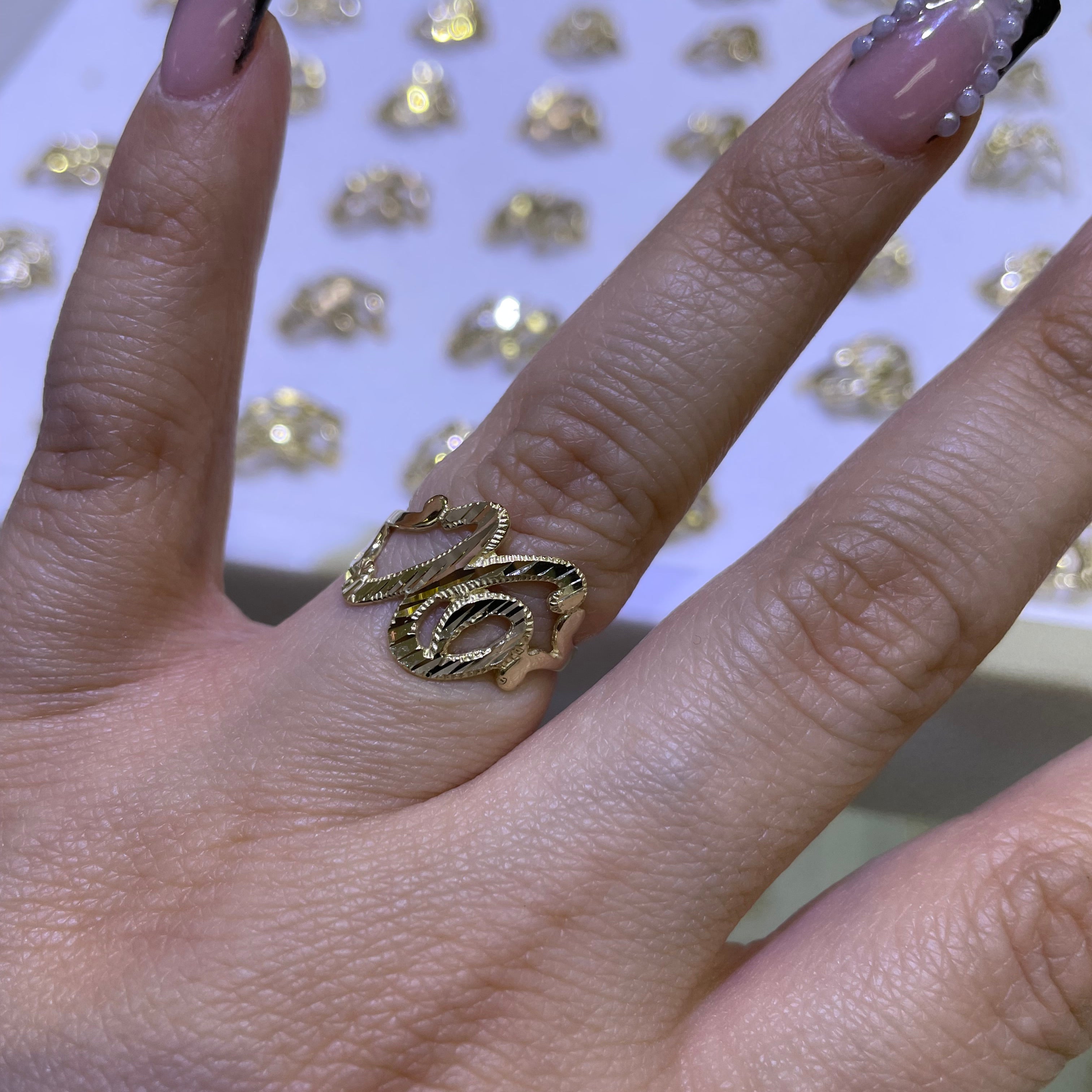 14k gold “x” cursive initial ring
