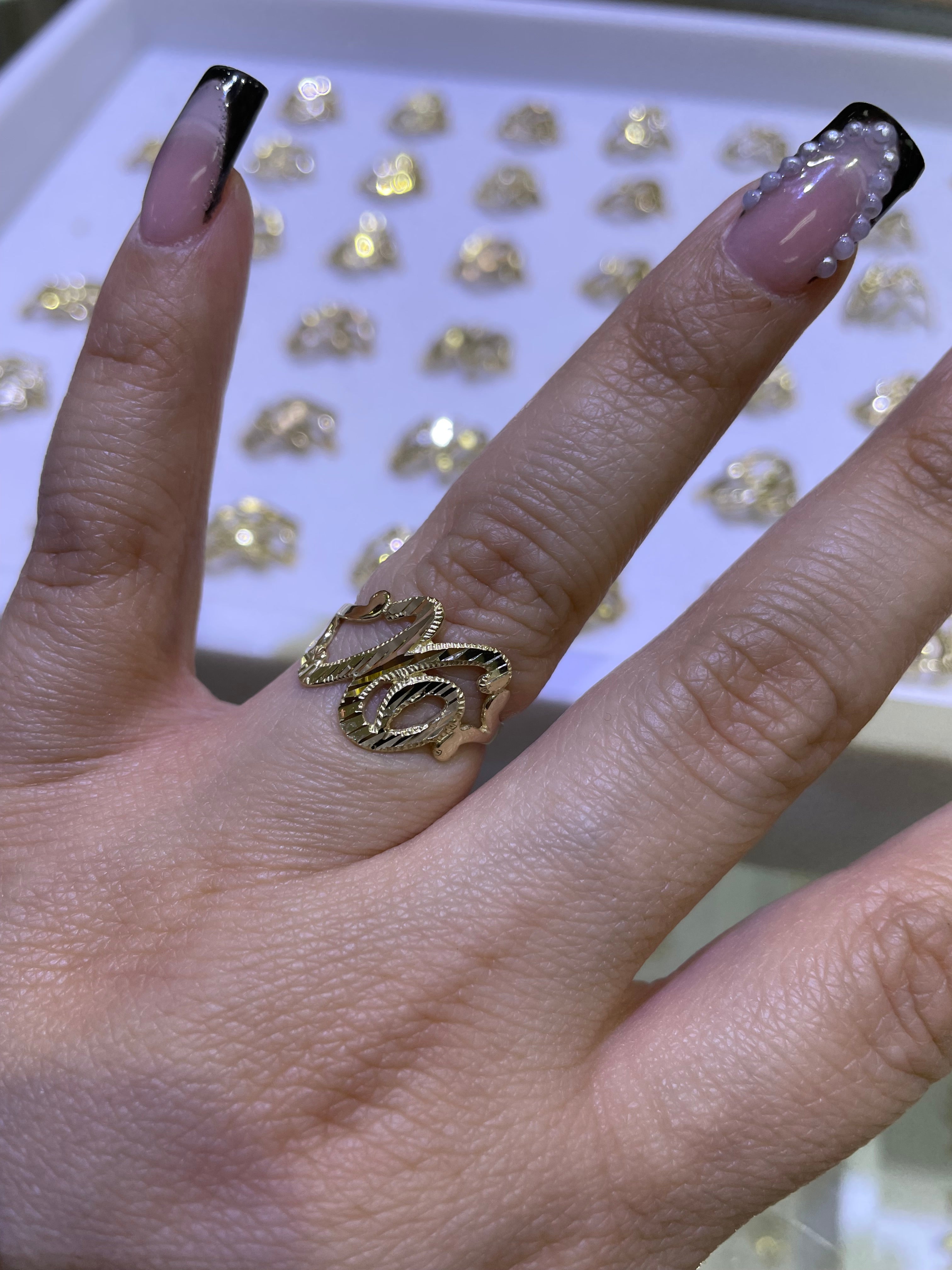 14k gold “x” cursive initial ring