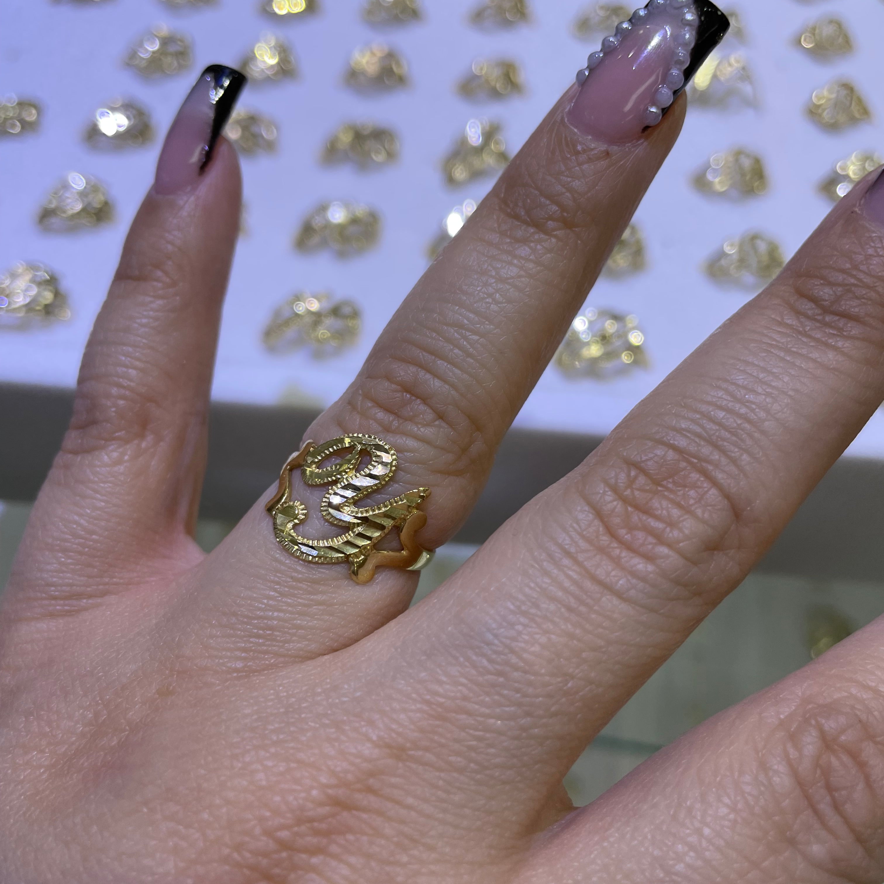 14k gold “y” cursive initial ring