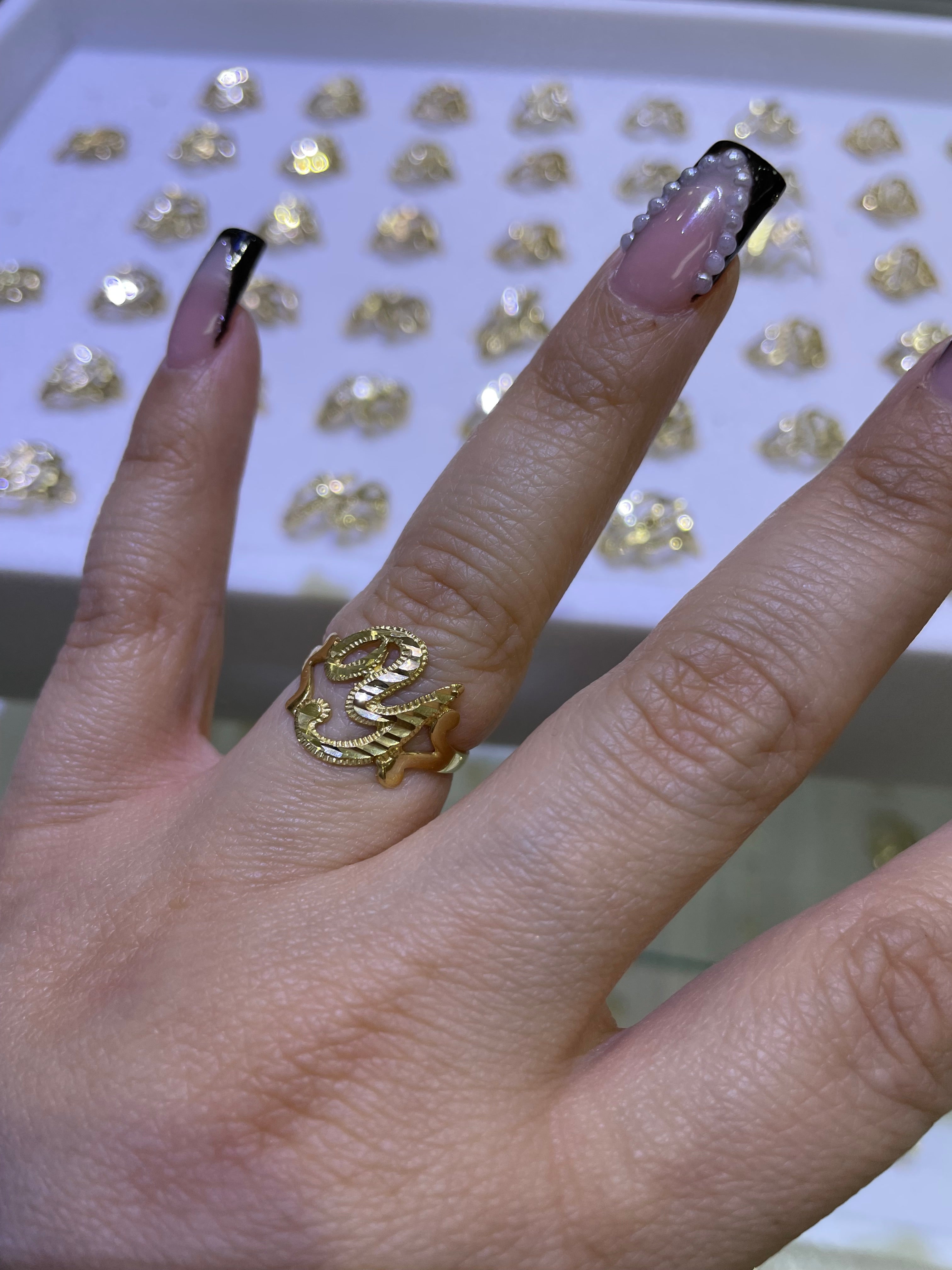 14k gold “y” cursive initial ring