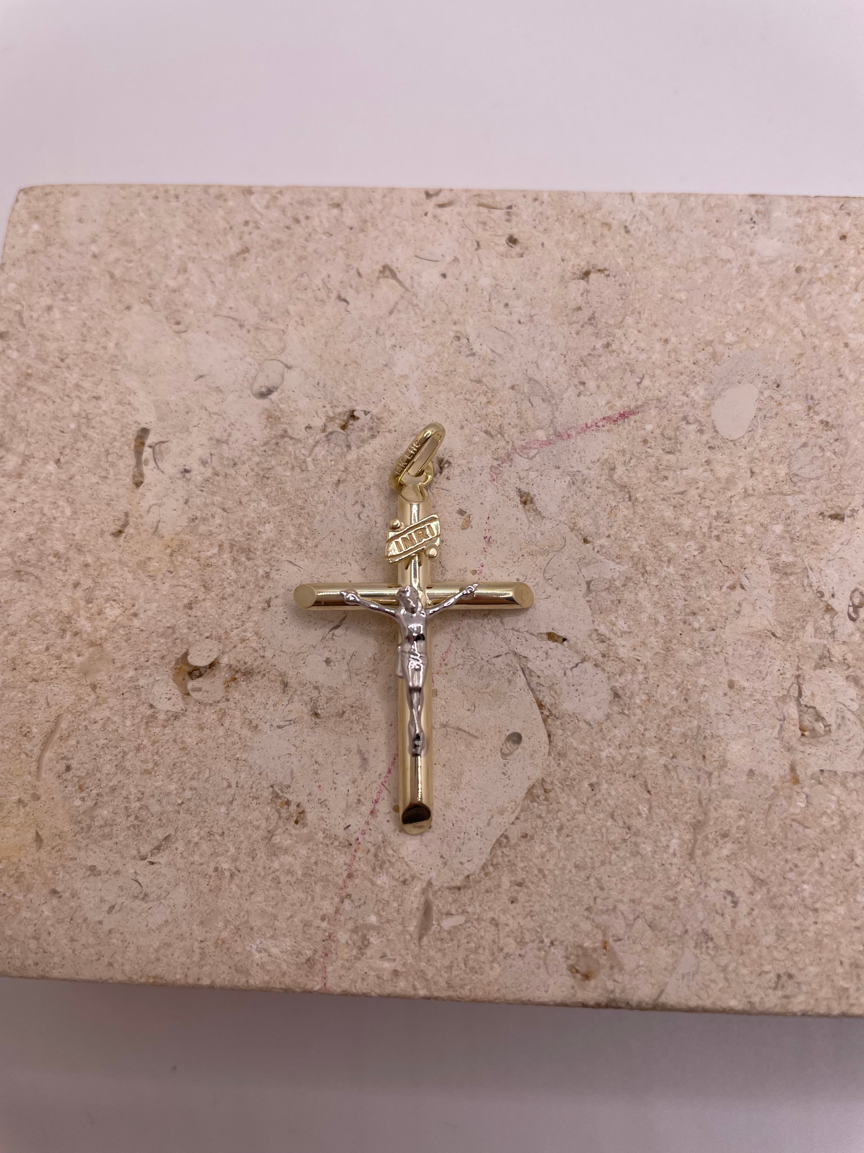 14k solid gold two tone crucifix pendant (pt4)