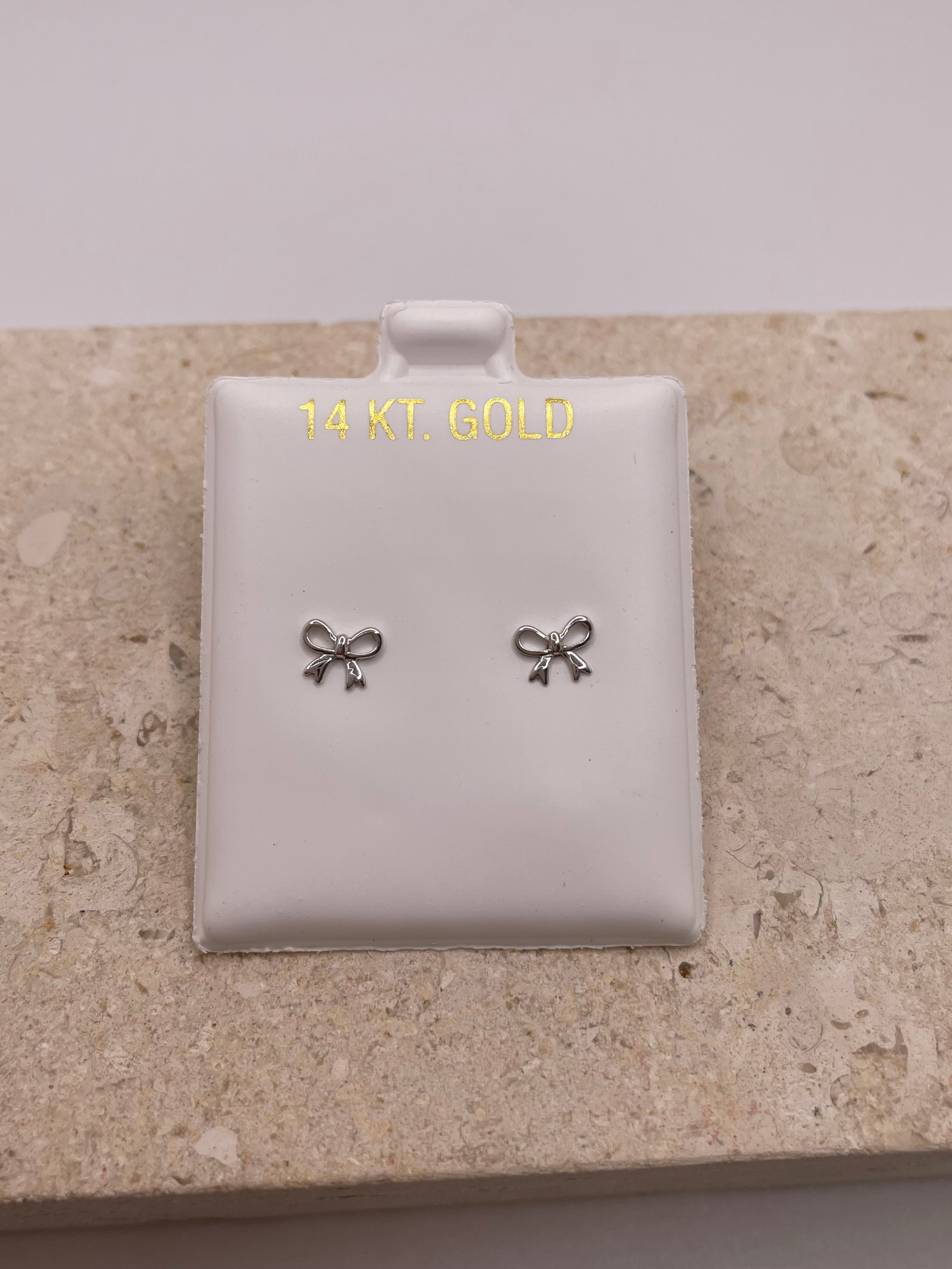 14k white gold petite bow earrings