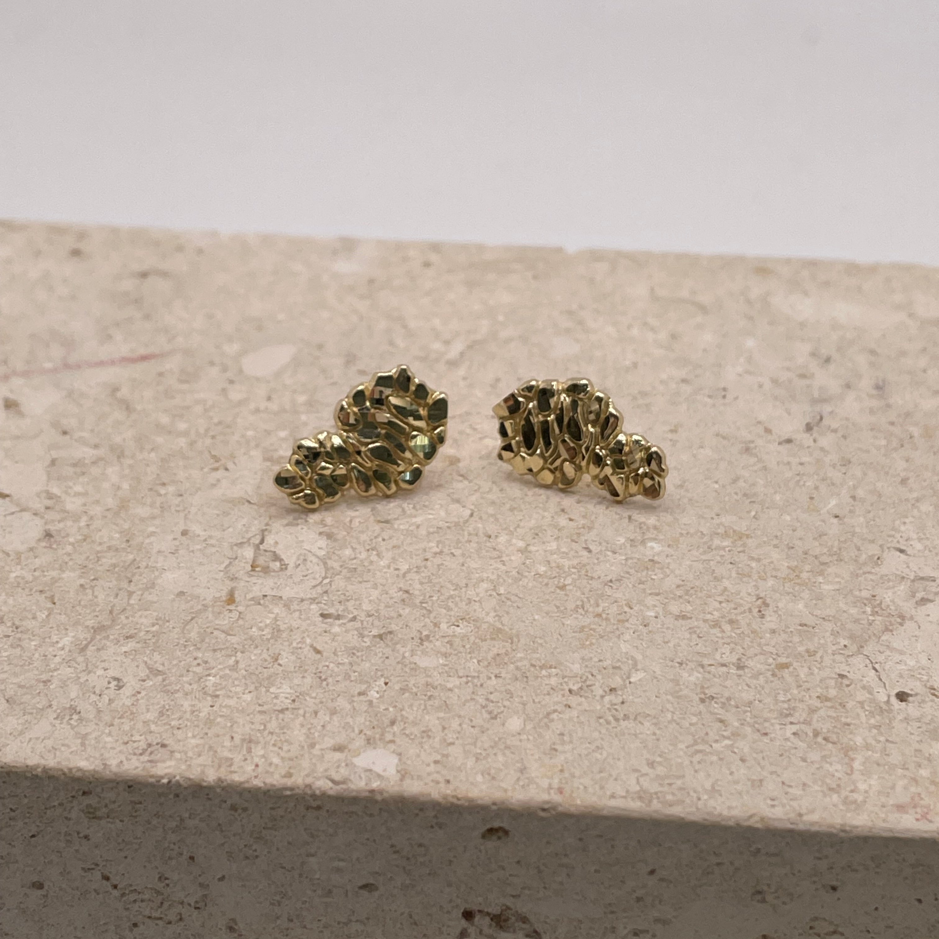 14k gold small nugget unisex stud earrings