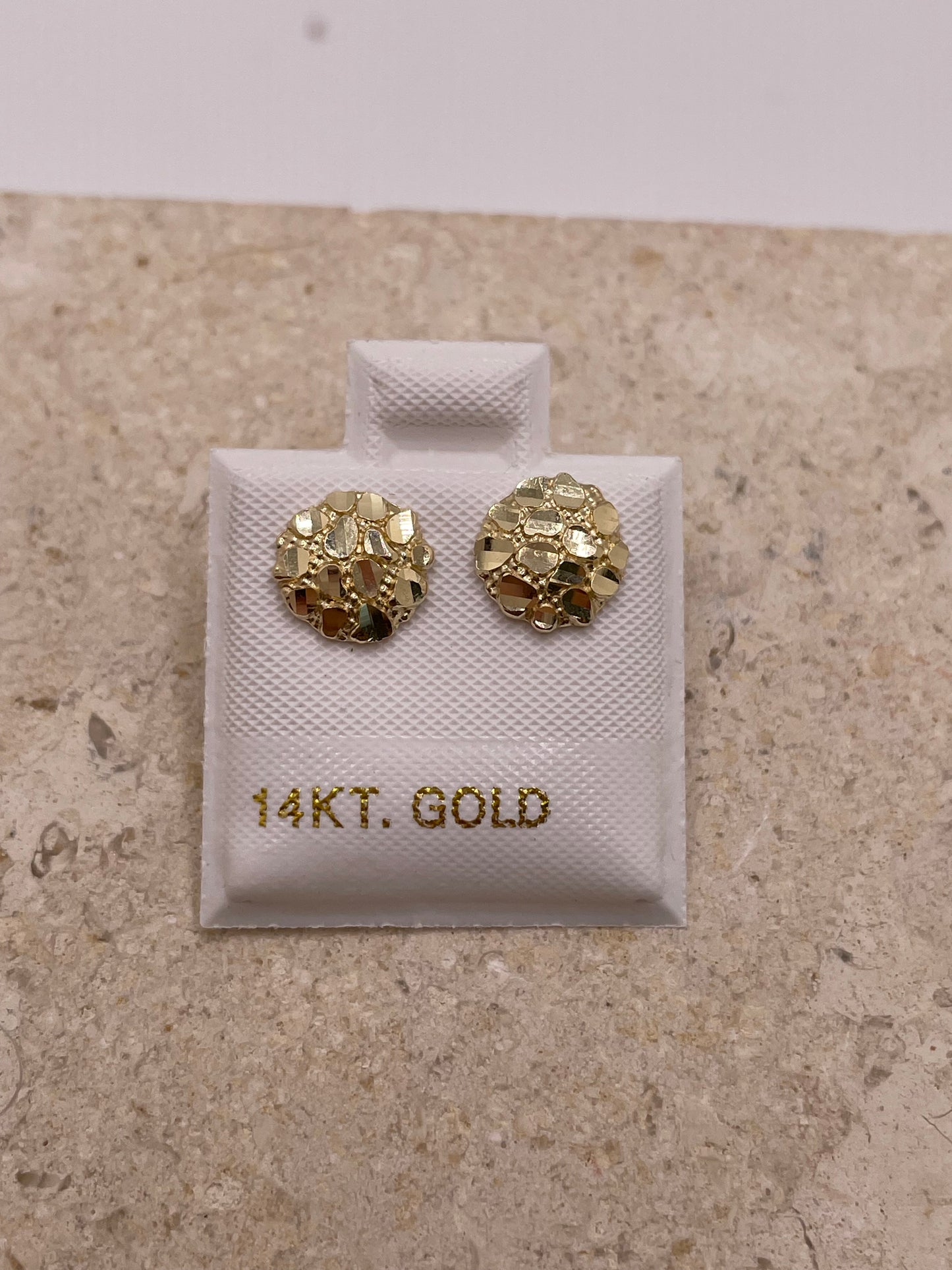 14K Gold Round Nugget Stud Earrings
