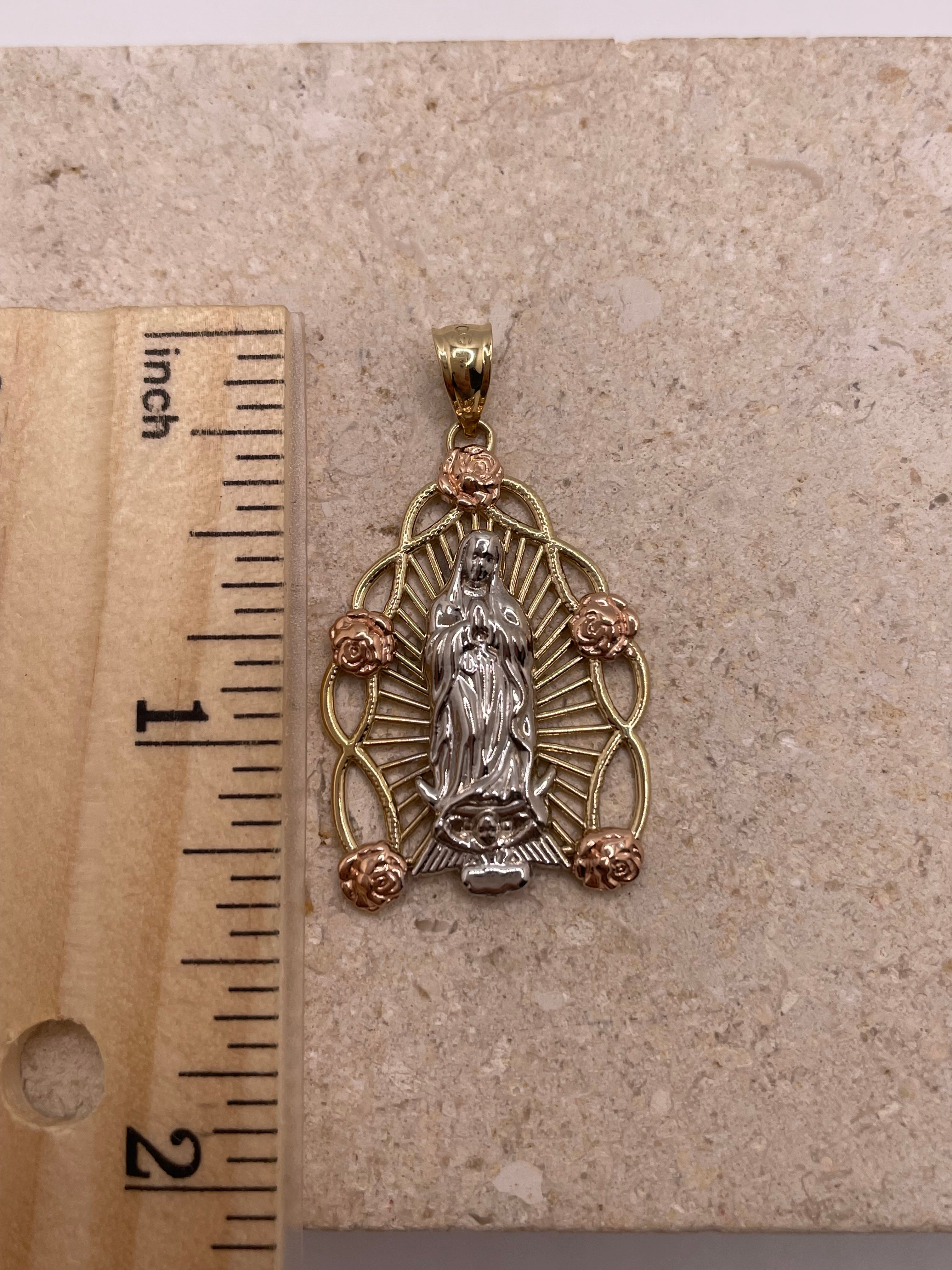 14k gold tri color rose virgencita pendant